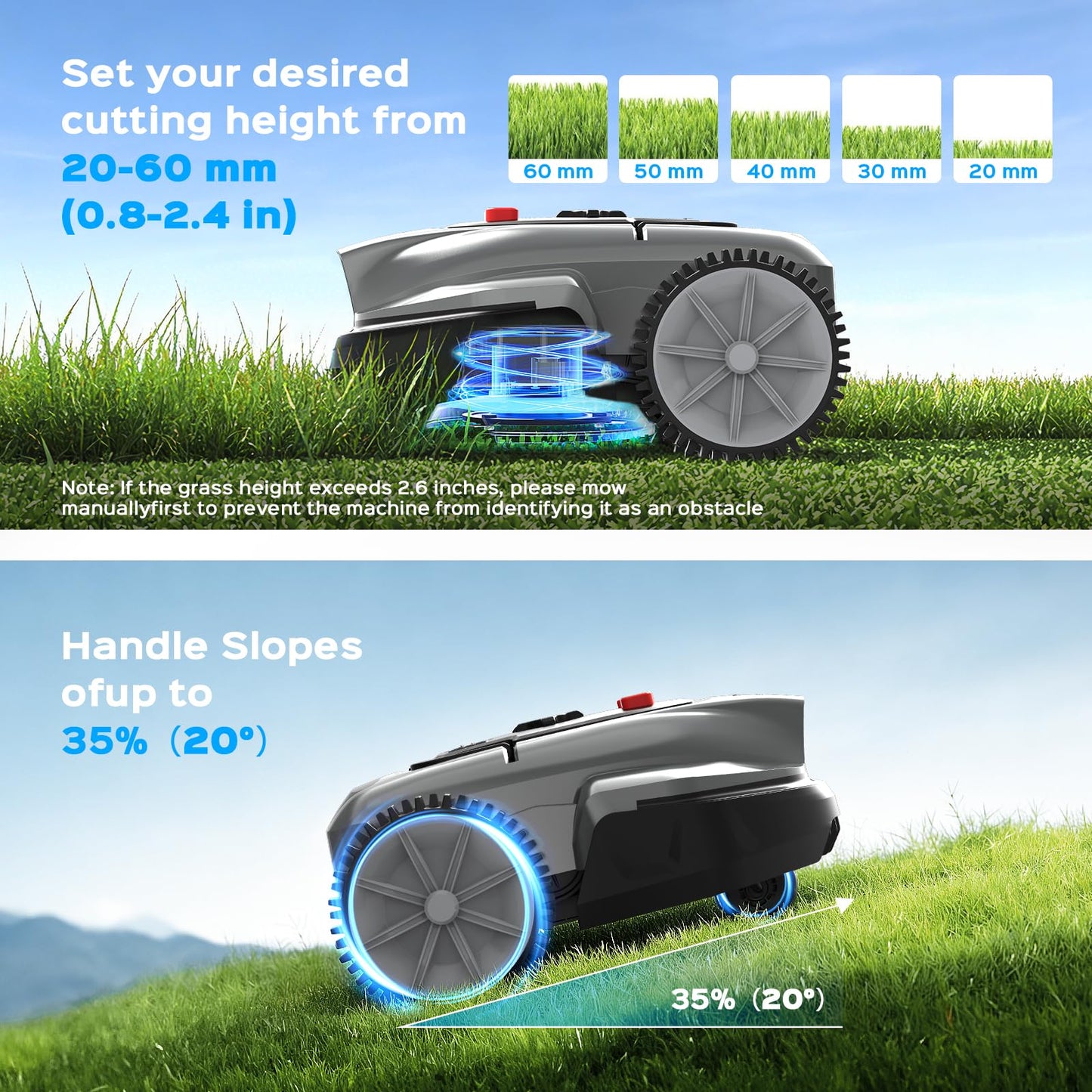 2026 NEW LEBOSBO V3 Robotic Lawn Mower, AI Vision Recognition Robot Lawn Mower with APP Control, Low-Noise Operation, Adjustable Cutting Height, No-Go Zones, for Small Lawns Up to 1600 Sq.Ft.