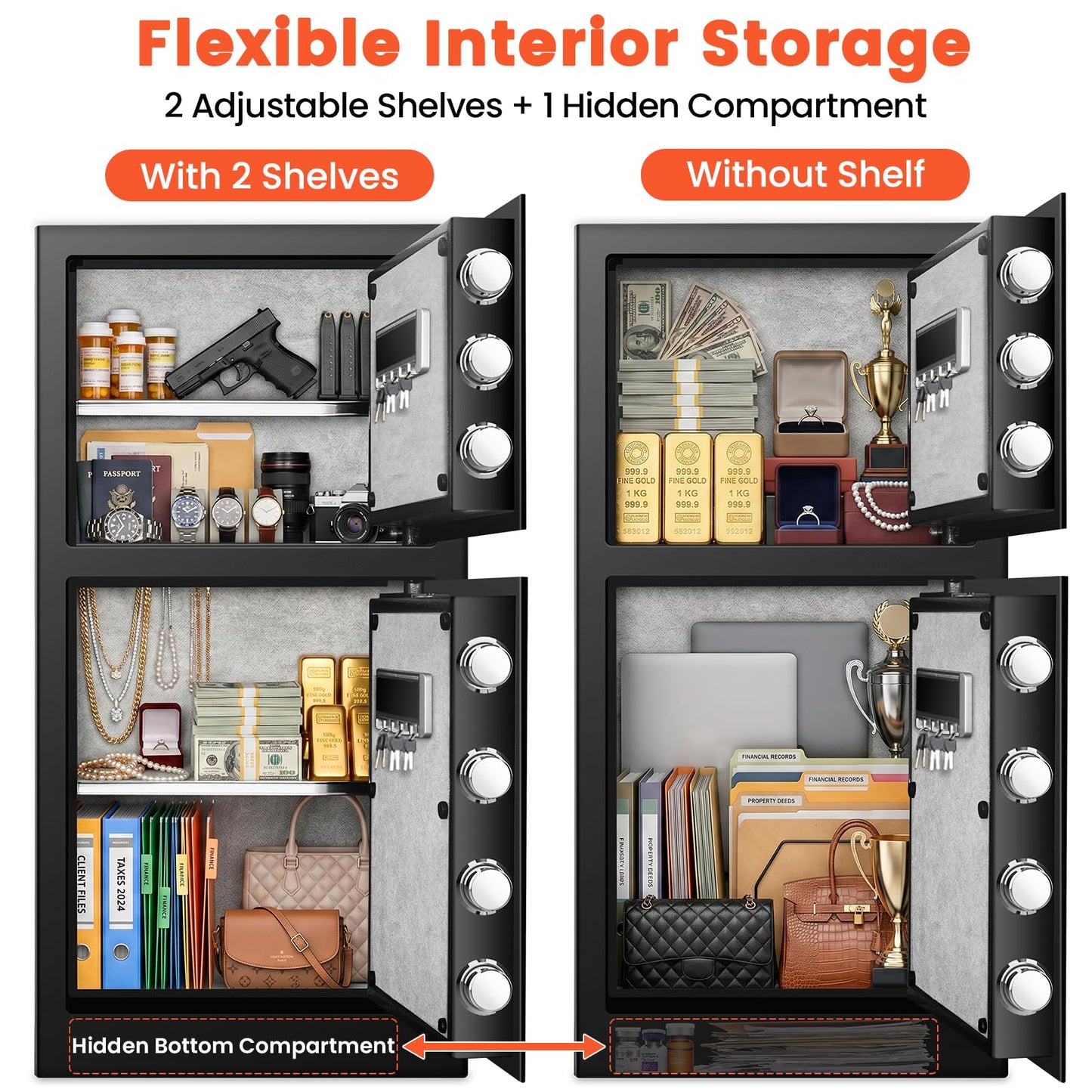 [𝟐𝟎𝟐𝟔 𝐍𝐞𝐰] 9.5 Cu Ft Extra Large Home Safe Fireproof Waterproof with [DOUBLE SAFES], Heavy Duty Digital Security Box with [Hidden Compartment], Fireproof Safe for Home Business Office USE