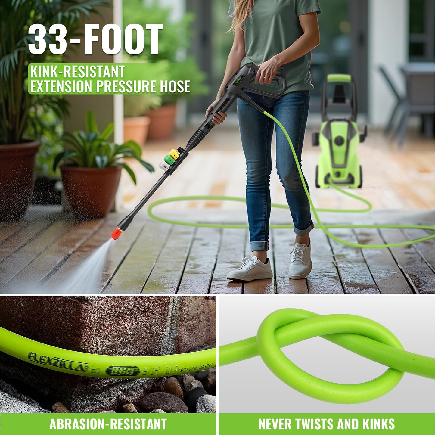Professional Pressure Washer, Electric 5000PSI Power Washer with Foam Cannon,4 Nozzles,33FT Hose and Soap Bottle, Car/Driveway/Patio Clean,Green