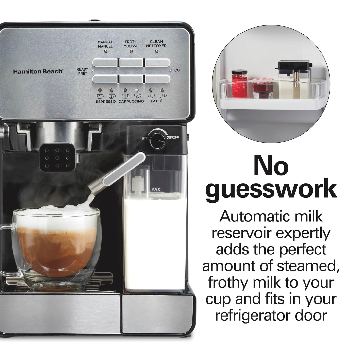 Hamilton Beach Slide and Lock Espresso Machine, Programmable Coffee Maker for Café-Quality Cappuccino & Latte, 15 Bar Pump, Milk Frother Steamer Wand, 70 oz. Removable Reservoir, Black (40750)
