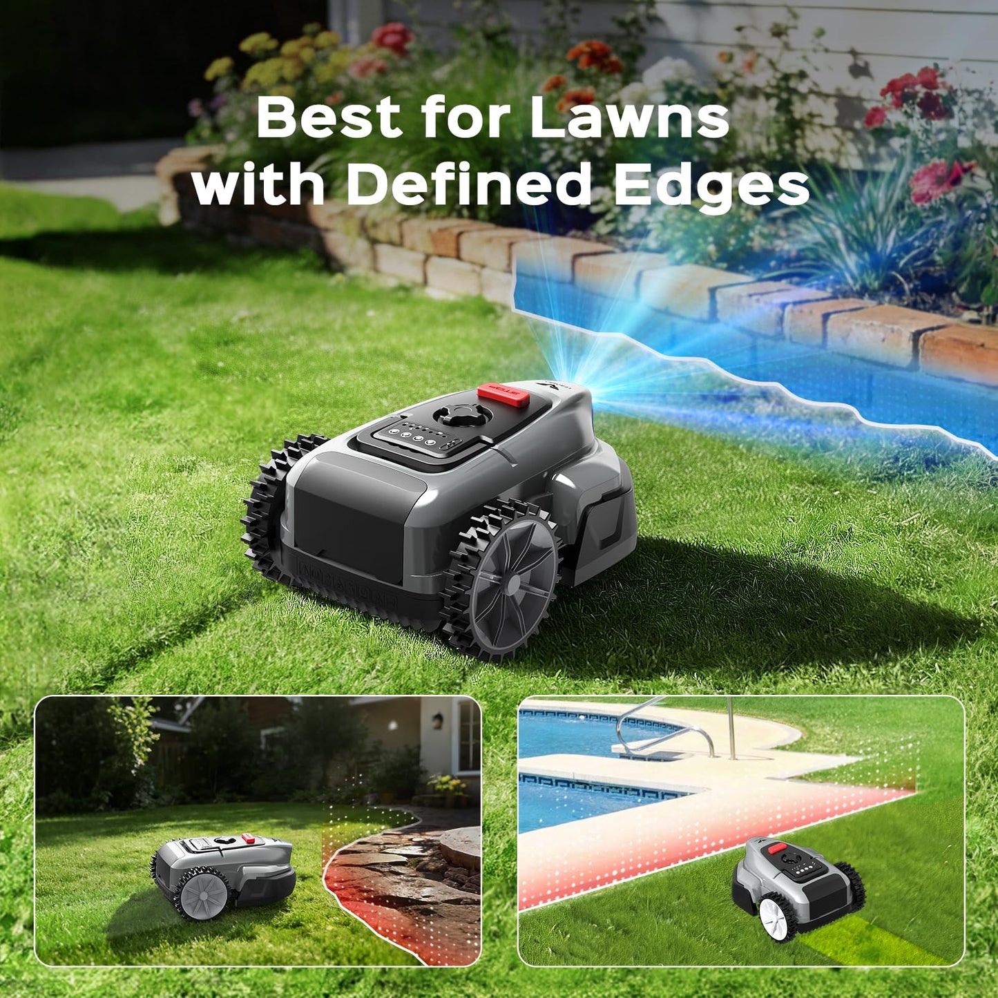 2026 NEW LEBOSBO V3 Robotic Lawn Mower, AI Vision Recognition Robot Lawn Mower with APP Control, Low-Noise Operation, Adjustable Cutting Height, No-Go Zones, for Small Lawns Up to 1600 Sq.Ft.