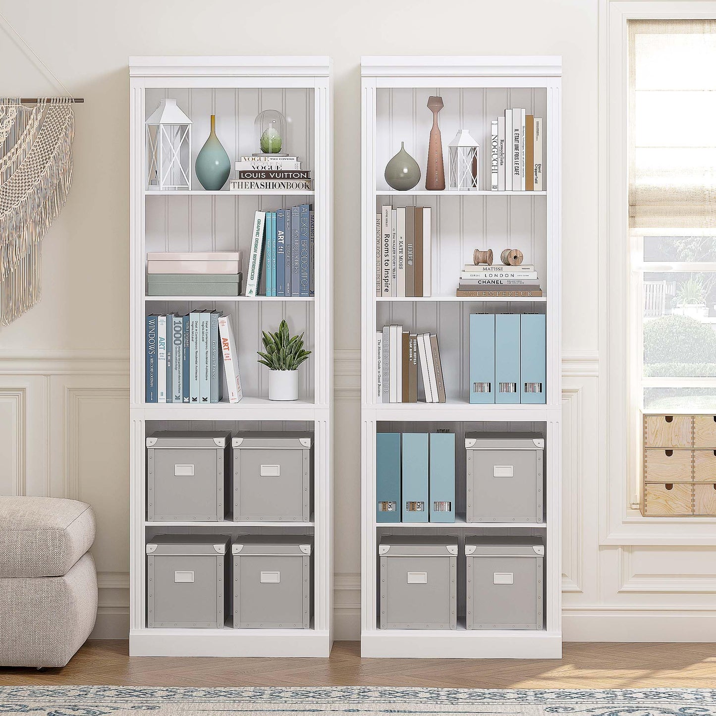 Spirich 5 Tier White Bookshelf, Tall Bookshelf with Storage, Open Wooden Book Shelf, Modern Large Bookcase for Living Room, Home Office, Dinning Room