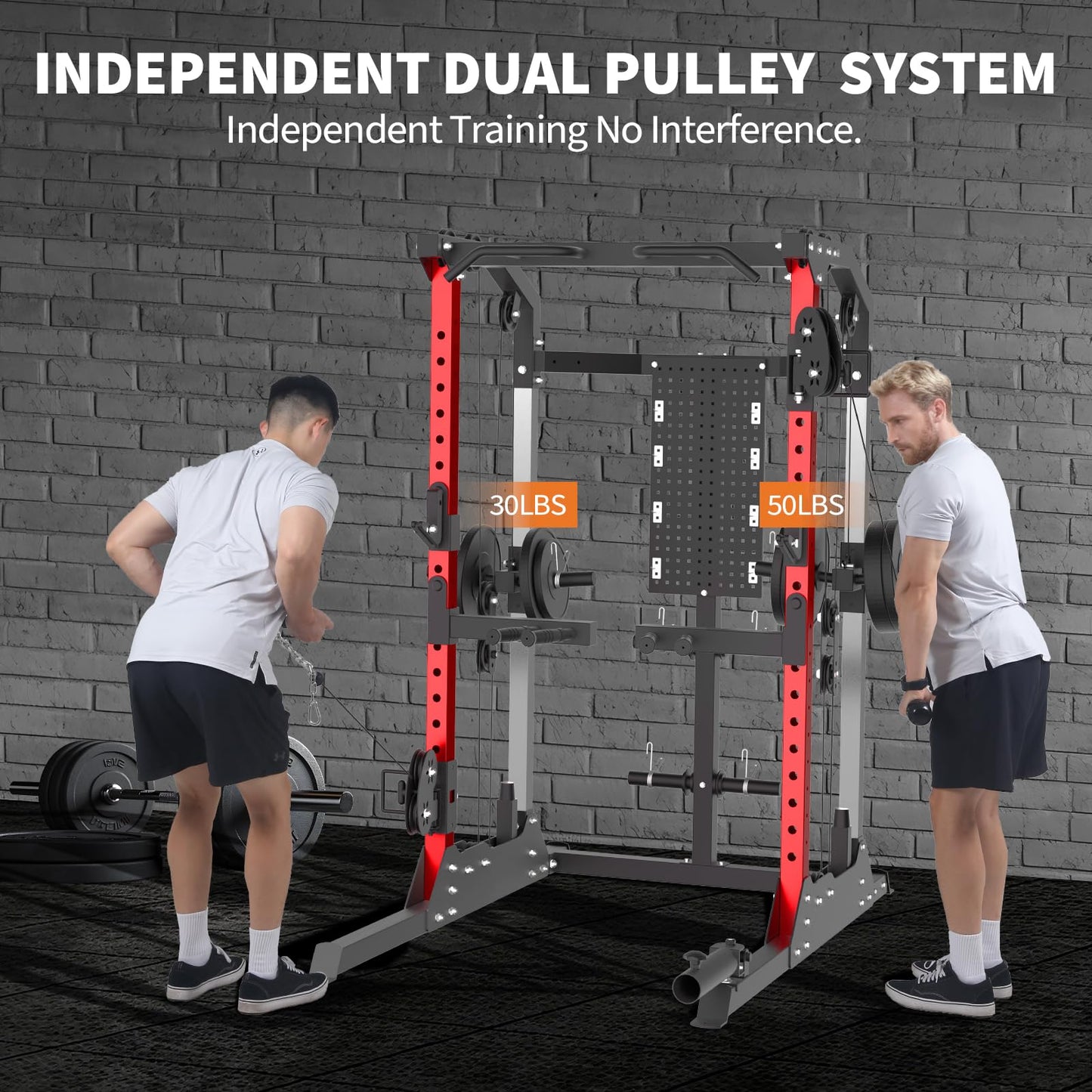 GarveeLife Power Cage, 2000 LB Power Rack with Dual Pulley Cable Crossover, Multi-Function Home Gym Squat Rack with Attachments, Full Body Strength Training Equipment for Home