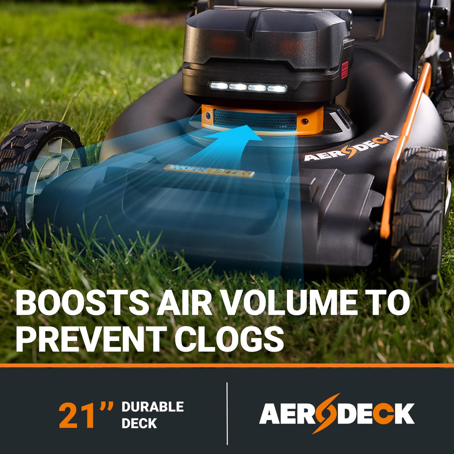 WORX Nitro Cordless Lawn Mower, 21" Electric Mower with Variable Speed, Self-propelled Lawn Mower with Aerodeck & Intellicut, 2 × 5.0 Ah Batteries & Charger Included, WG760