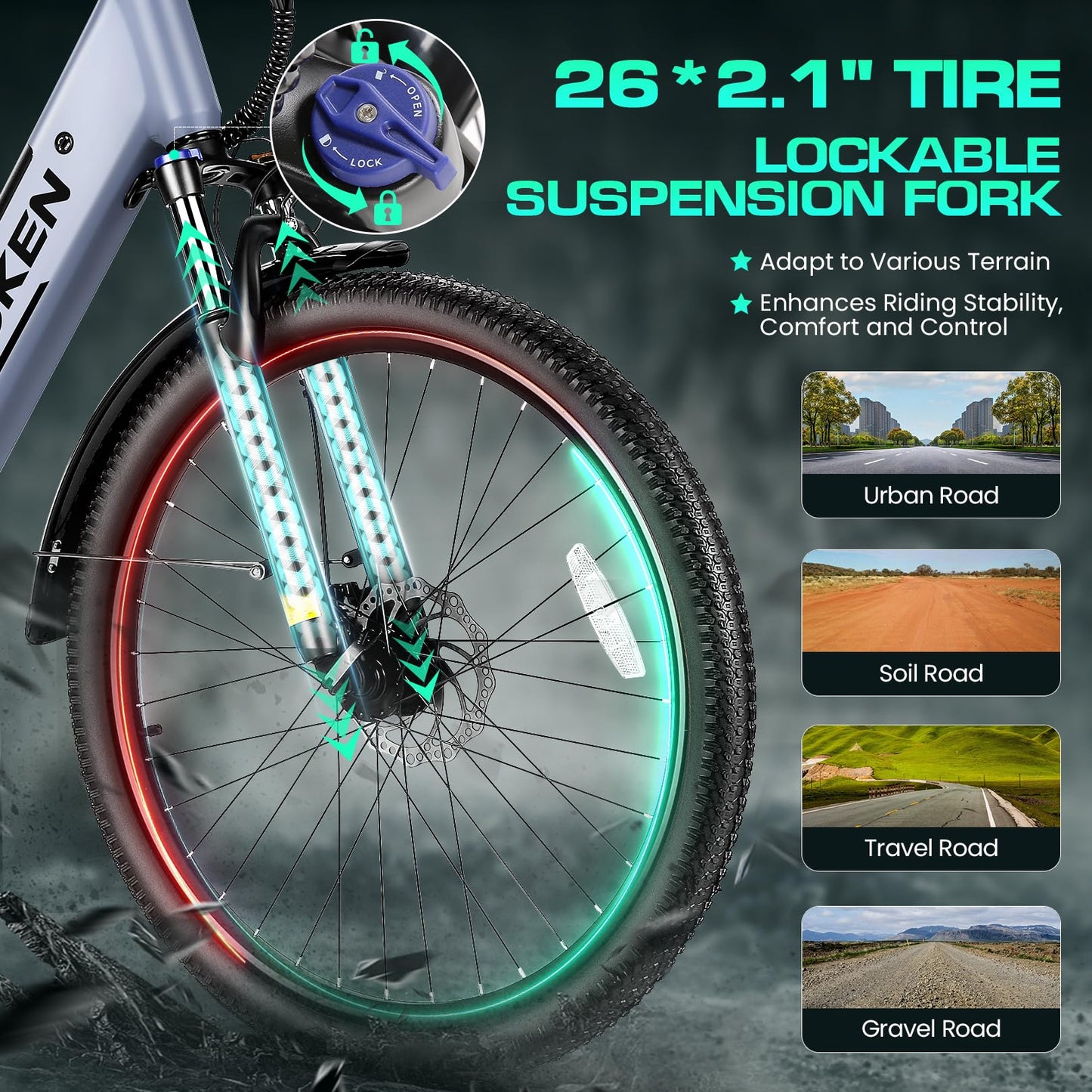 Wooken 750W Electric Bike for Adults, 26" x 2.1" Tire City Cruiser Ebike, Step Through Electric Bicycle with 48V 10.4Ah Removable Battery, Commuter E Bike, LCD Display, Up to 50 Miles