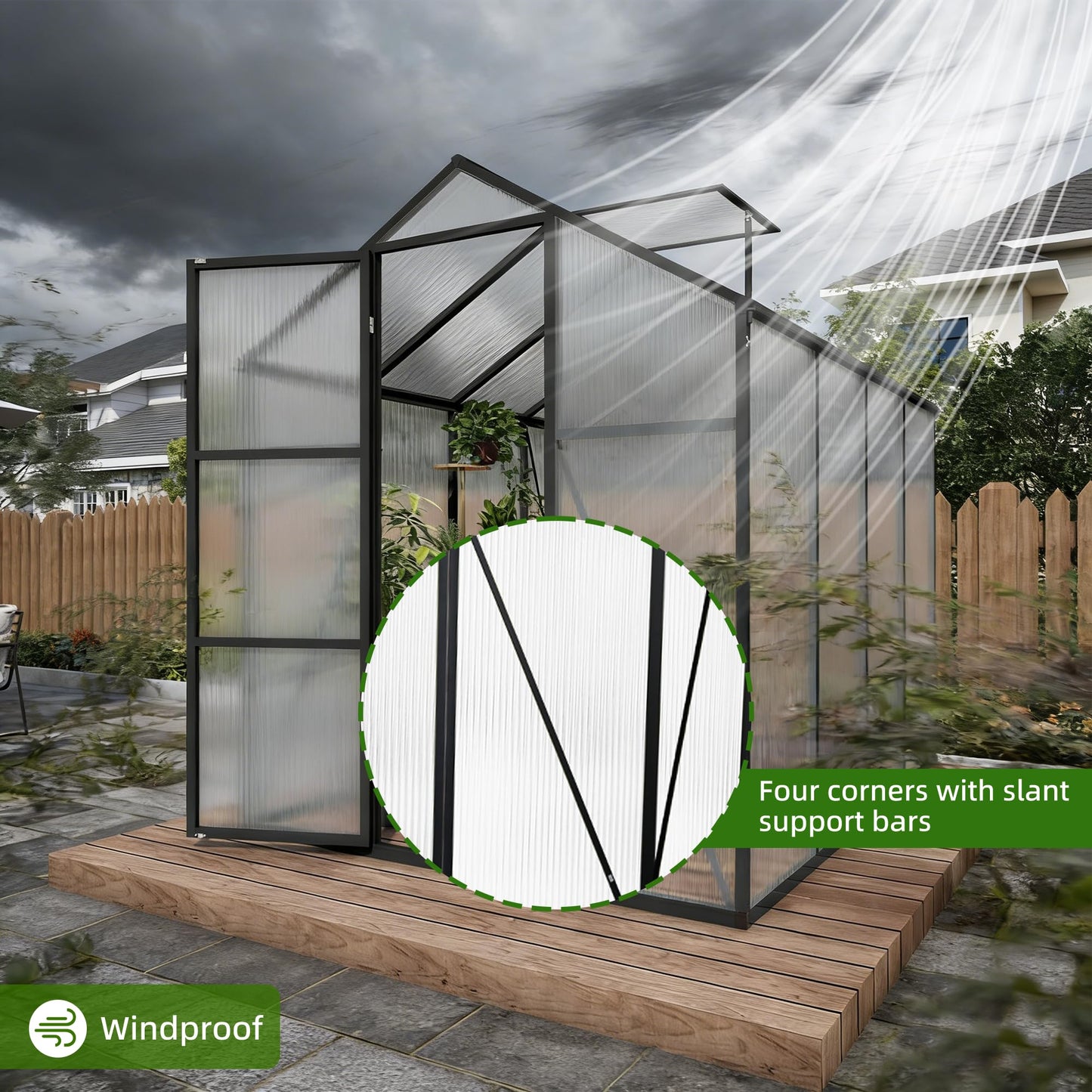 6x14FT Walk-in Polycarbonate Greenhouse Kit, Aluminum Frame Garden Greenhouse with Vent Windows & Rain Gutter, UV Resistant Plant Nursery House for Backyard Patio Plant Growing Shelter