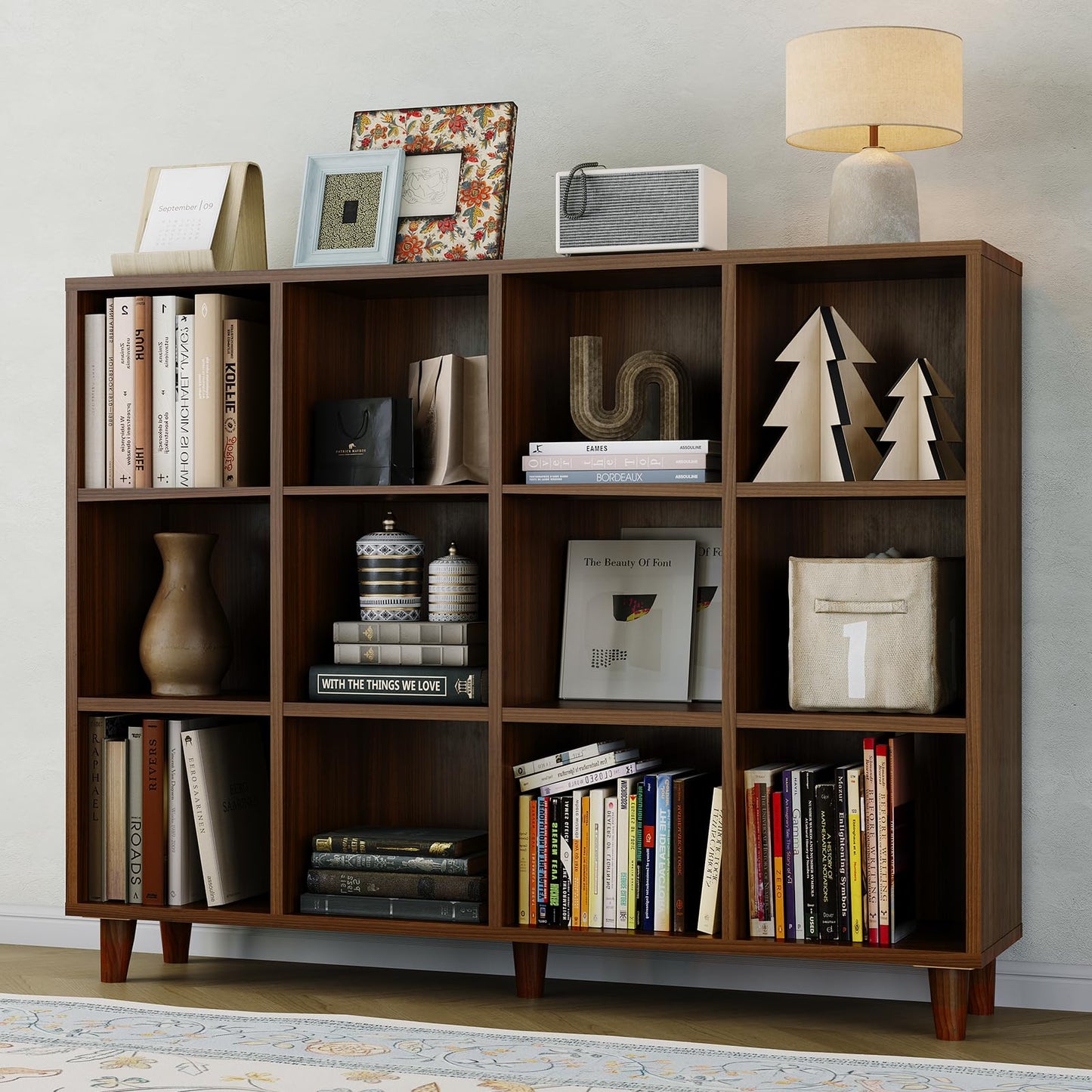 GarveeHome Cube Bookshelf, 12 Cube Storage Organizer Shelf, Freestanding Open Bookcase, Display Cabinet Organizer with Base, for Living Room, Bedroom, Home Office