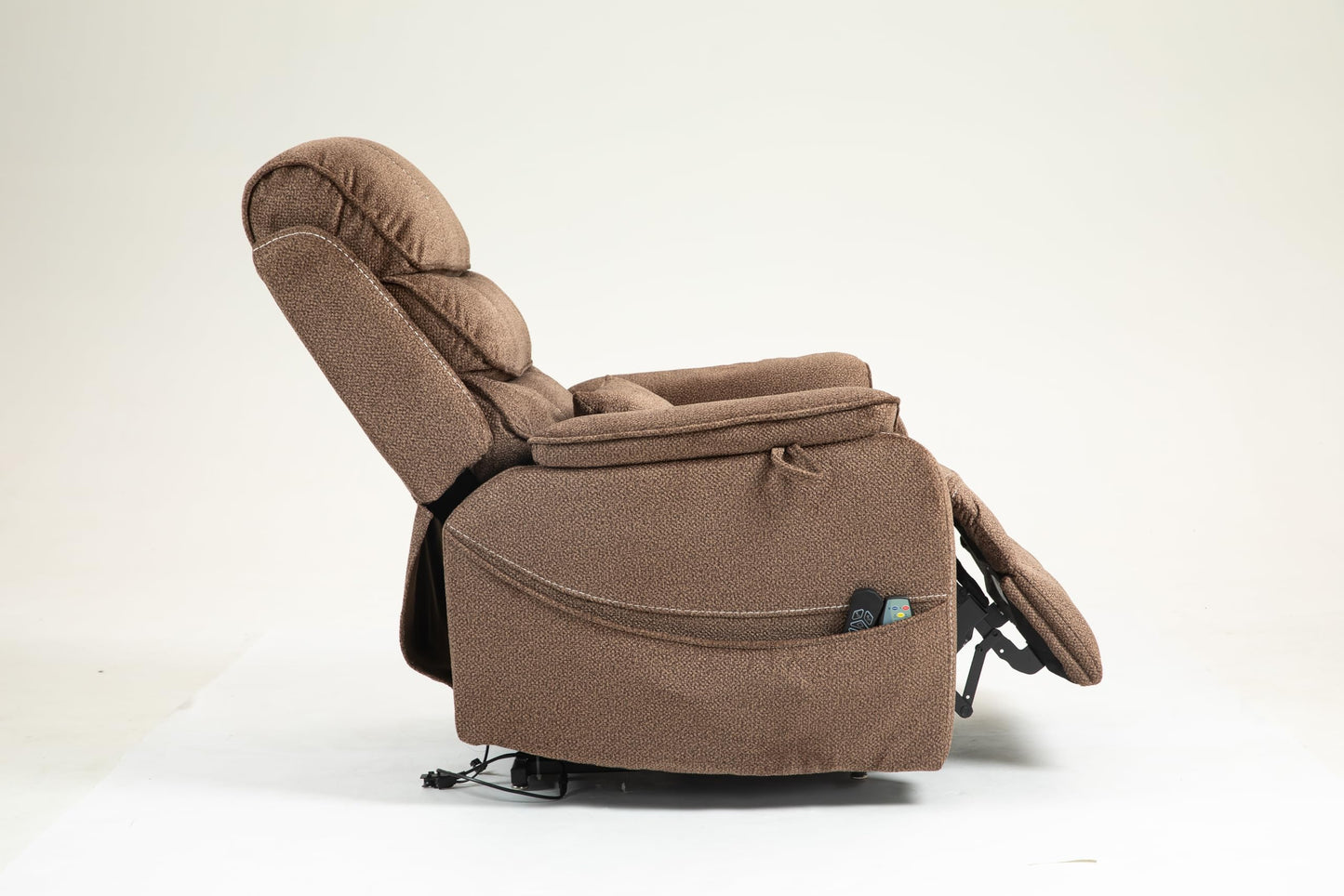 Ball & Cast Lift Recliner Chair with Sides Pockets,Lounge Relax Single Sofa W/Maximum Adjustable Tilt 180 Degrees and Multi-Function Massage & Heat,Armrests W/Cup Holder,for Living Room,Brown