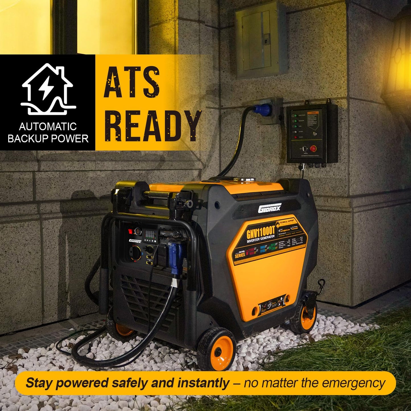 11000W Tri-Fuel Inverter Generator for Home Backup - Super Quiet with ATS Ready, Remote Start, CO Sensor, ECO Mode, 50A Outlets, Low THD, Gas, Propane & Natural Gas Powered (Black)