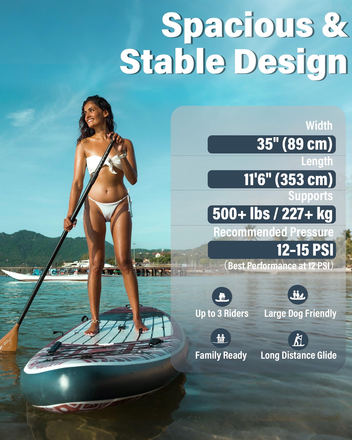 TIGERXBANG Inflatable Stand Up Paddle Board, 11'6" x 35" x 6", Tribal Joy Design, SUP for 3 People, Ideal for Leisure, Touring & Adventure