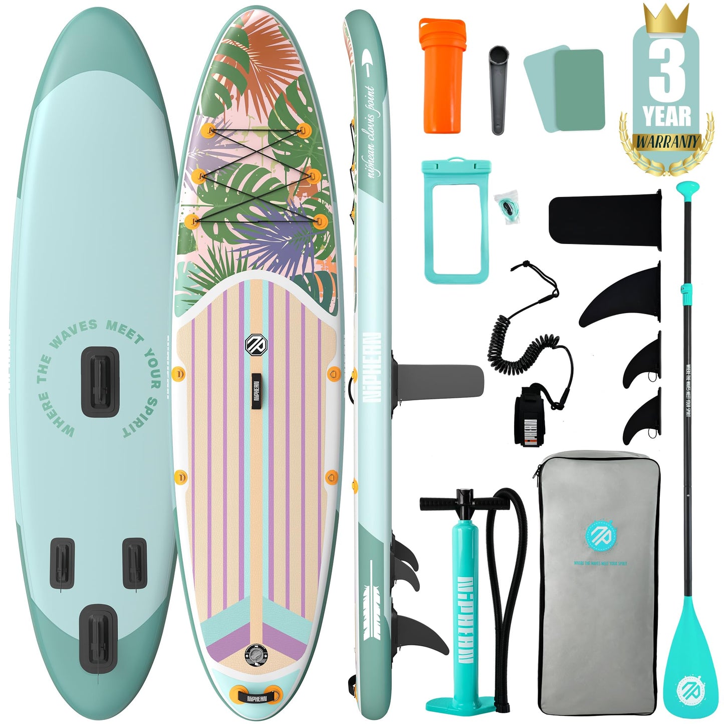 Niphean Inflatable Stand Up Paddle Board with Stabiltrac Fin Design and SUP Accessories, Anti-Slip EVA Deck, 10’6’’ Inflatable Paddle Boards for Adults & Youth of All Skill Levels