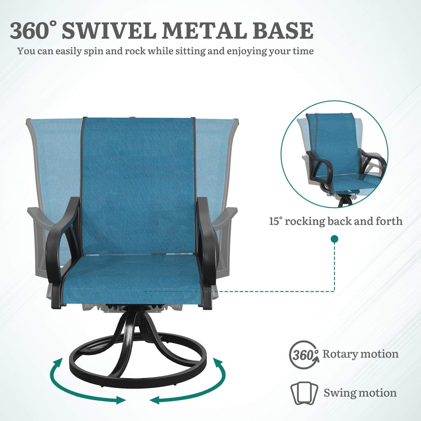 DWVO Swivel Patio Rockers Set of 2, Blue Outdoor Swivel Chair with Textilene Fabric, 360° Swivel Rocking Chair for Deck Garden, Heavy Duty Swivel Patio Chair, 330LBS Capacity