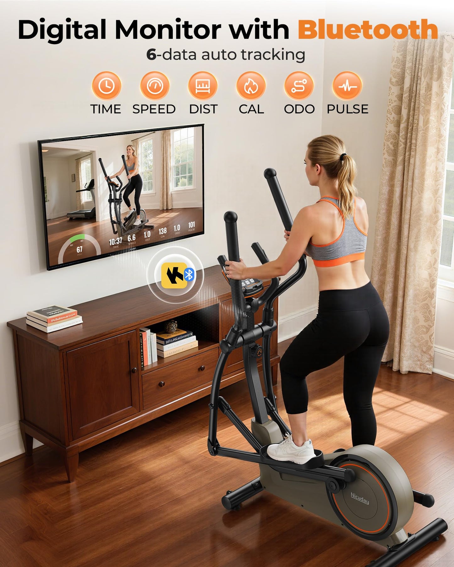 Niceday Elliptical Machine, Elliptical Exercise Machine for Home Use with Hyper-Quiet Magnetic Driving System, 20IN Stride, 16 Resistance Levels, 500LBS Loading Capacity, App Supported