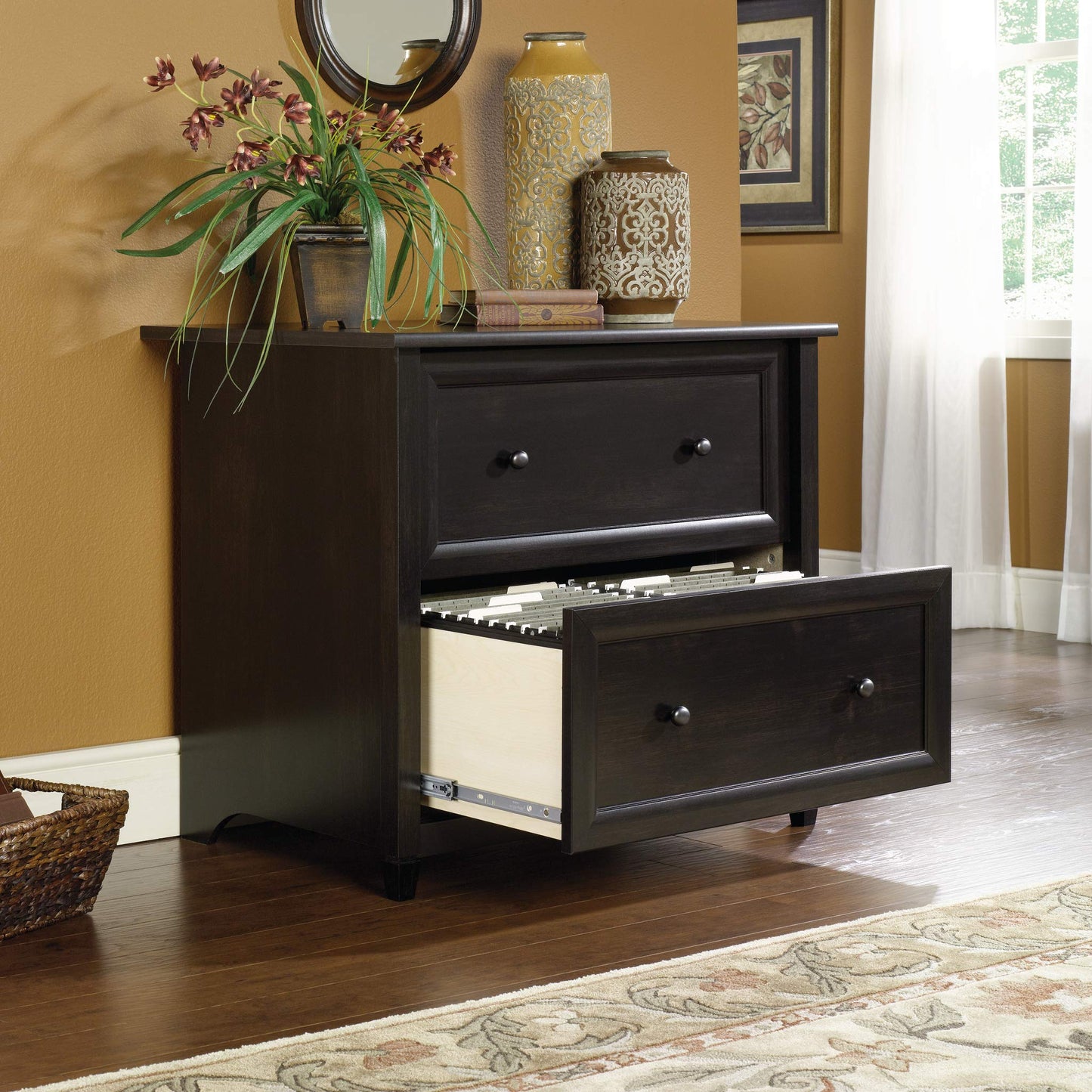 Sauder Edge Water 2 Drawer Lateral Filing Cabinet, Office File Cabinet, in Estate Black finish