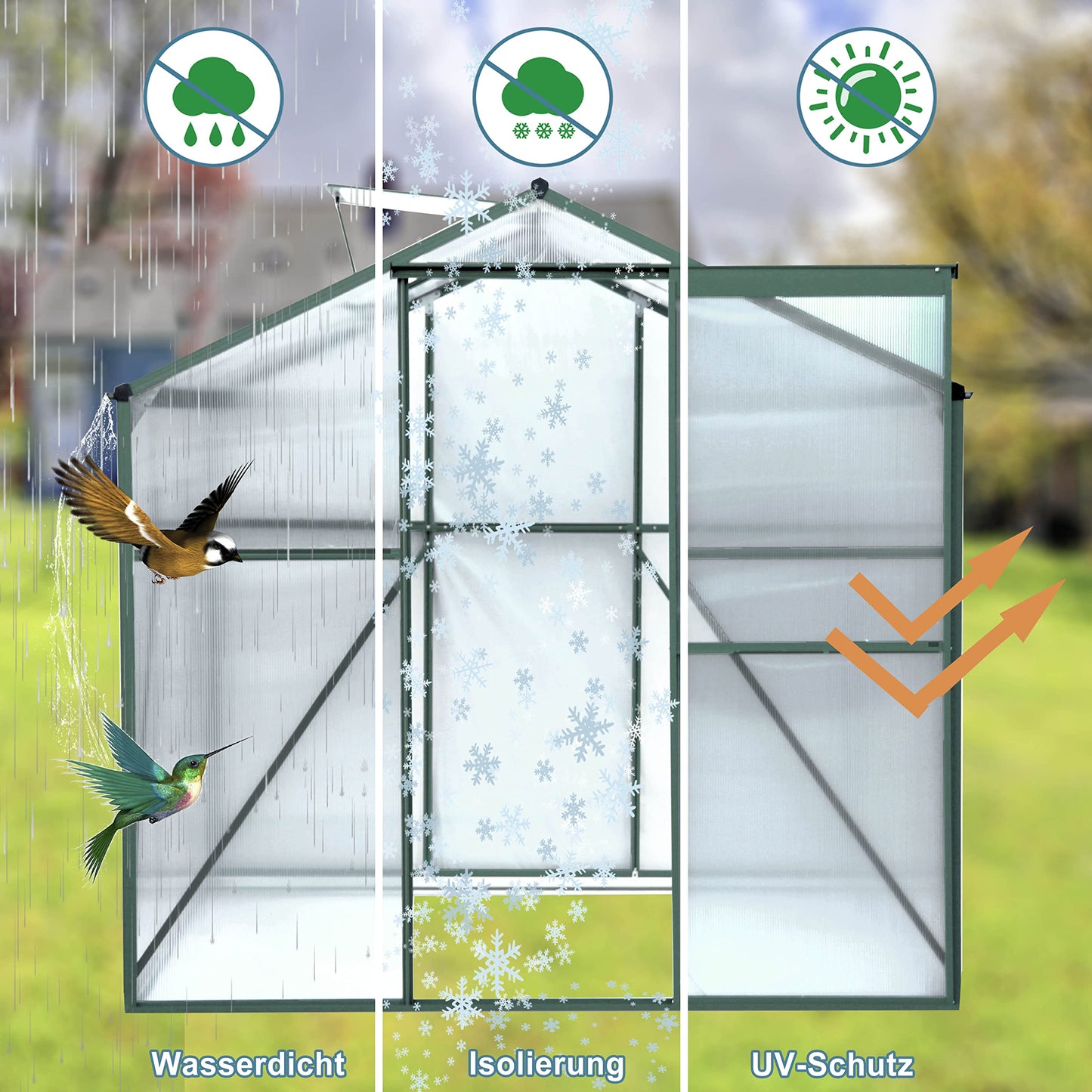 YOPTO 6x8 FT Greenhouses for Outdoor,Heavy Duty Polycarbonate Greenhouse, Walk-in Garden Green House with Base and Ventilation Window for Outside, Backyard,Green