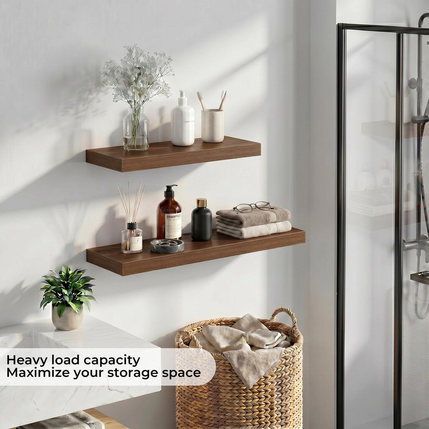 Fun Memories 72 Inch Floating Shelves - Fireplace Mantel Shelf - Deep Wall Mounted Wood Storage Shelf for Bedroom, Kitchen, Farmhouse - 2 Pack, Walnut