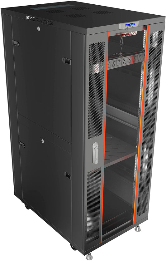 37U Server Rack Cabinet – 24" Deep 19" Network Rack Enclosure, Floor Standing Data Rack with Locking Glass Door, Cooling Fans, PDU, Shelf, 1600 lb Capacity, ANSI/EIA-310 IT Equipment Rack