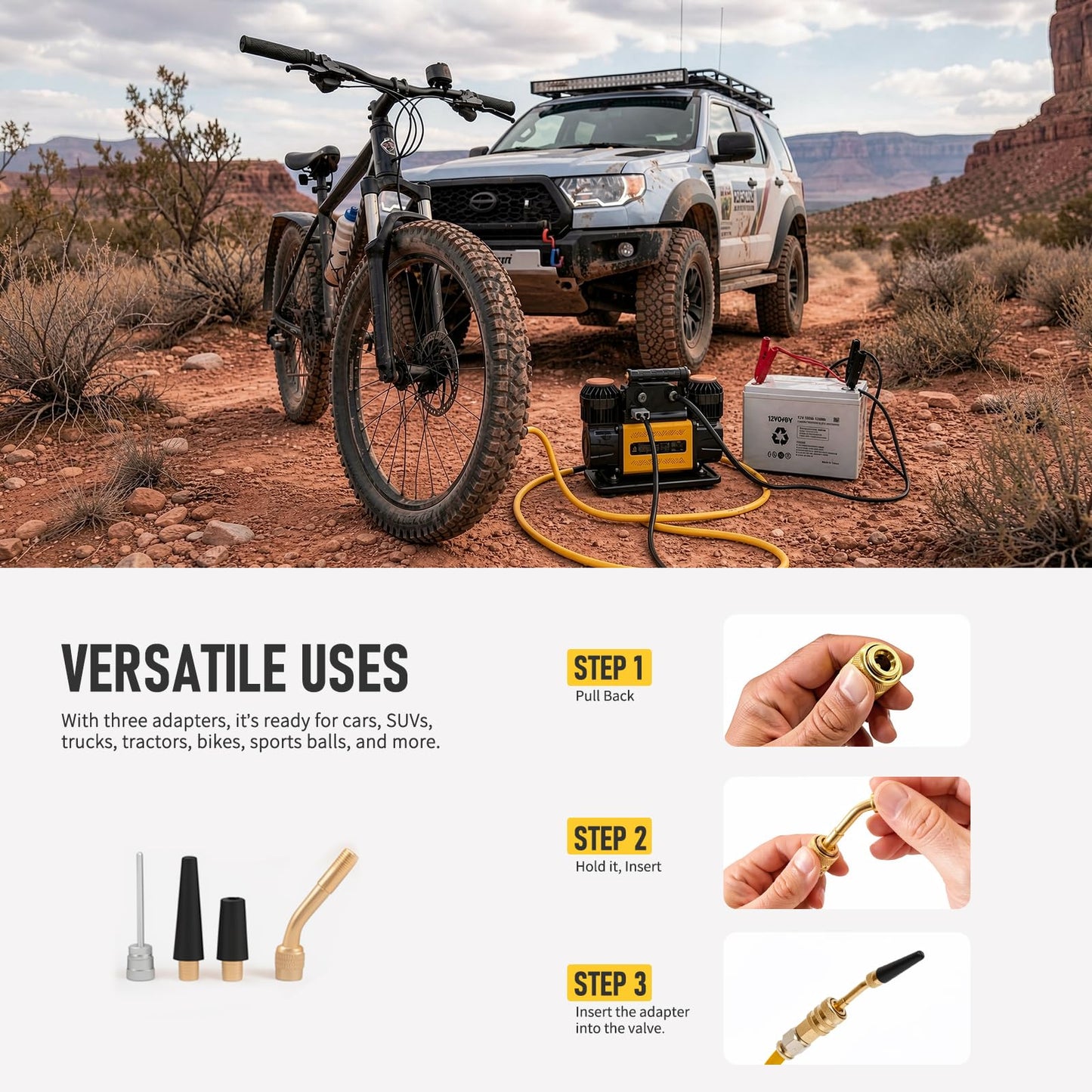 BUNKER INDUST 12V Air Compressor, Portable Inflator 12.3 CFM 150PSI Dual Tire Air Pump with LCD Control Panel Anderson-Style Plug for Off-Road 4x4 Vehicle, SUV, Truck
