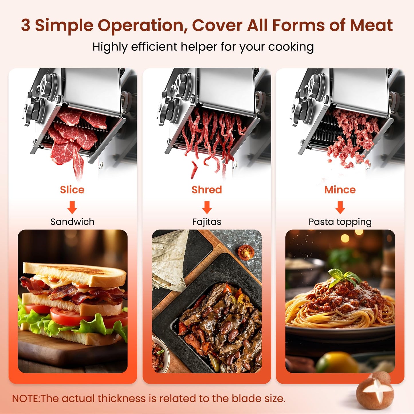 NEWTRY 850W 3 in 1 Commercial Meat Cutter, Electric Meat Slicer Shredder Machine with 5mm Blade 330lb/h Automatic Meat Processor for Boneless Meat & Soft Vegetables 110volt (5mm)
