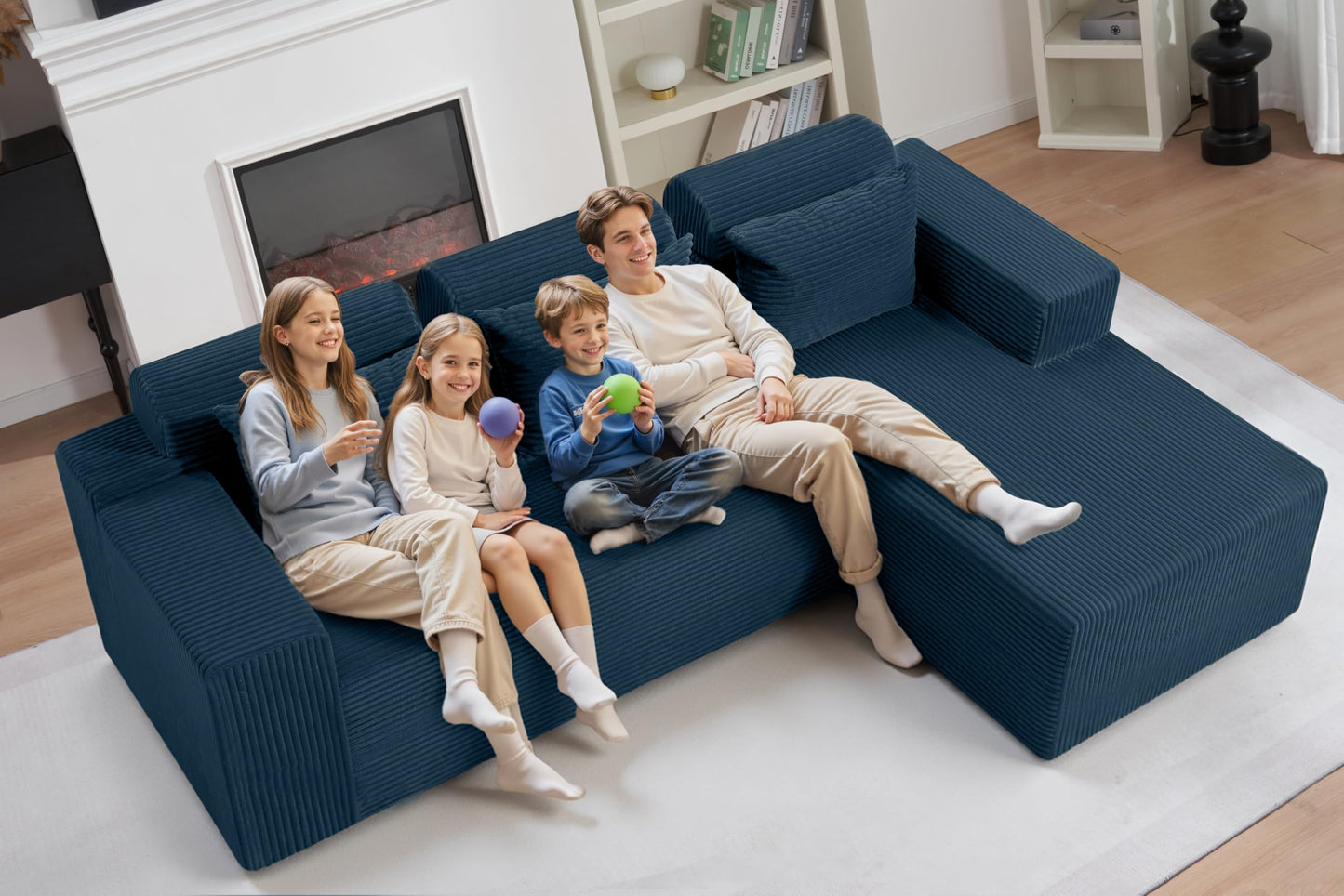 HABUTWAY Sectional Couches for Living Room,No Assembly L Shaped Couch 105" Modular Sectional Sofa Couch with Deep Seat,Cloud Couches Furniture Sets for Apartment,Corduroy (Blue, Right Facing)