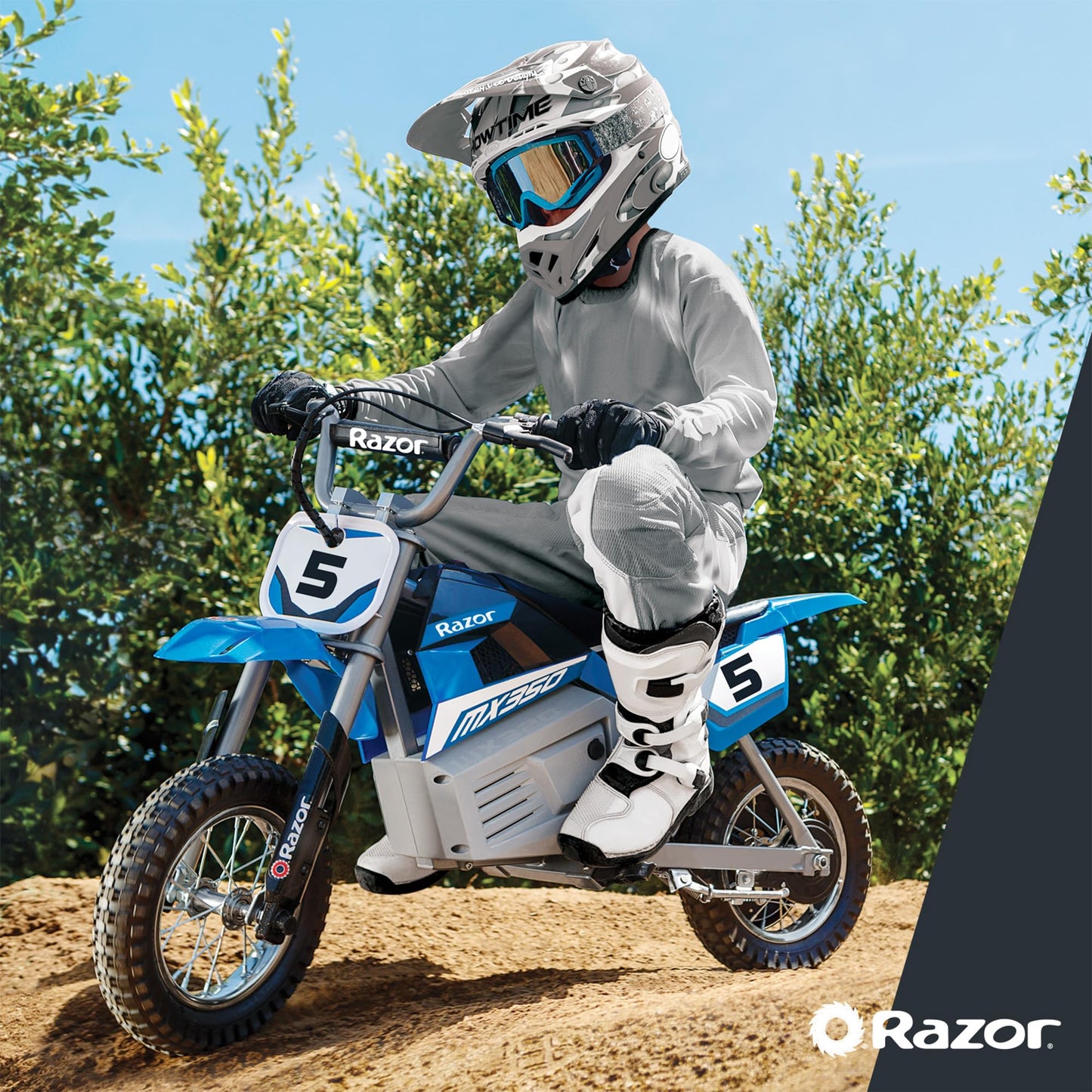 Razor MX350 Dirt Rocket Electric Bike for Kids Ages 8+, 140 lb Max Weight, Blue – 24V Battery, Up to 14 Mph, 30-Min Ride Time on High Speed, Twist-Grip Throttle, Spoked Wheels w/ 12” Pneumatic Tires