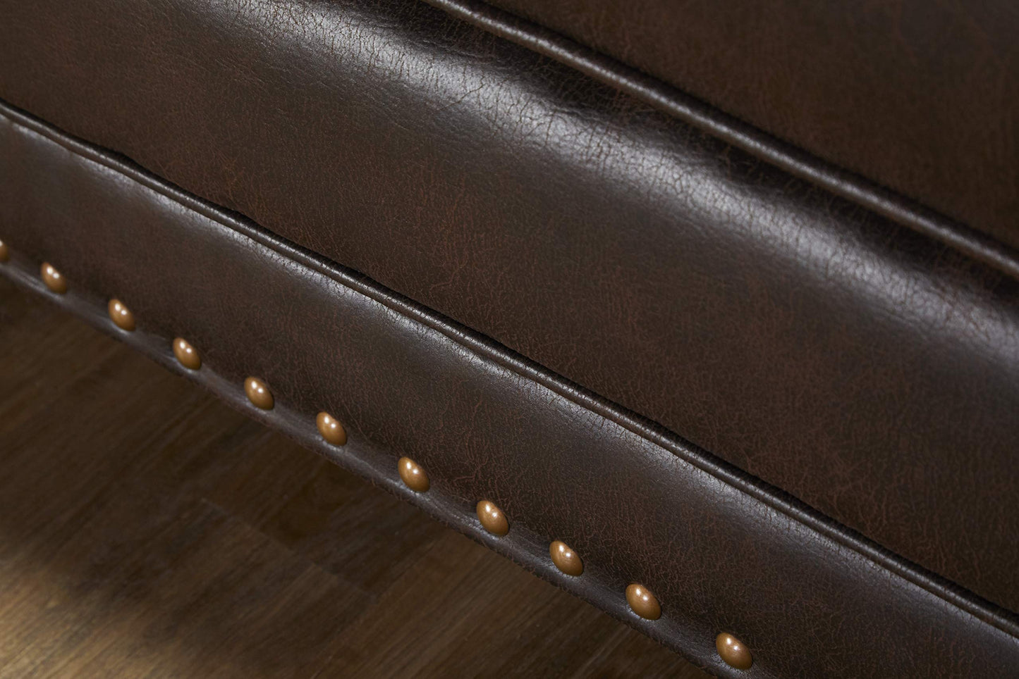 Leinster Faux Leather Sofa with Antique Bronze Nailheads in Espresso