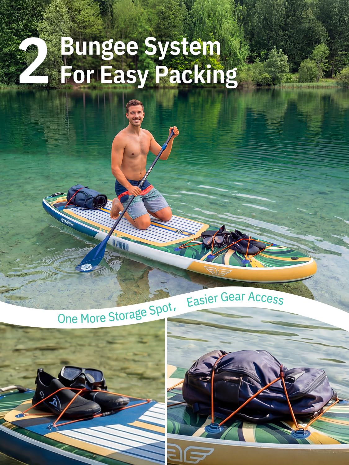 Niphean (Extra Large) Inflatable Paddle Board, SUP for 2+1 People/Family 500lbs Capacity Stand Up Paddle Board with SUP Accessories, StabilTrac Fin Non-Slip Paddleboard for Adults-Glass Green