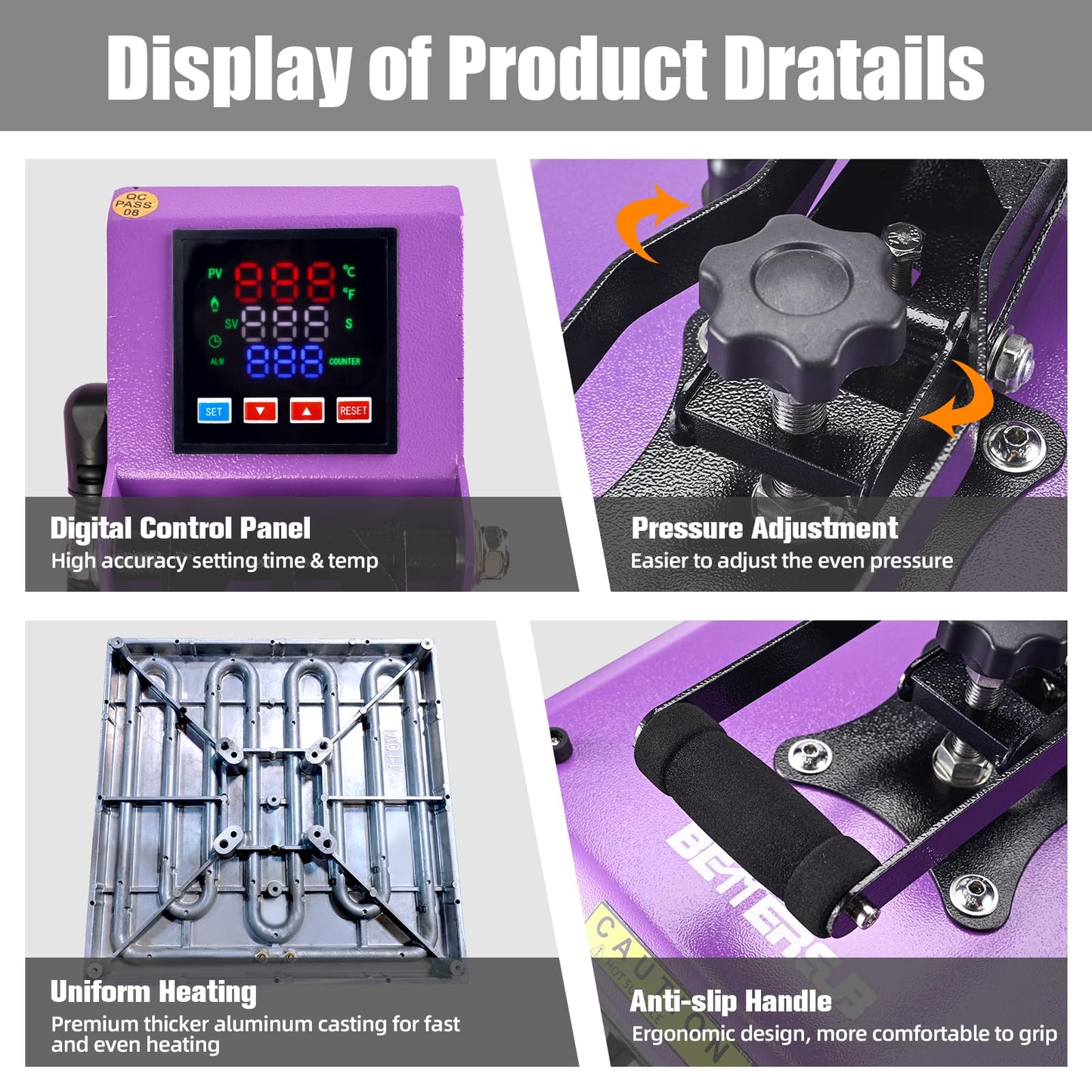 BetterSub 15x15 Inch Digital Heat Press Machine, Slide Out Industrial Quality T-Shirt Heat Transfer Machine for Vinyl/Sublimation/HTV, Professional Heat Press for Home & Business Use (Purple)