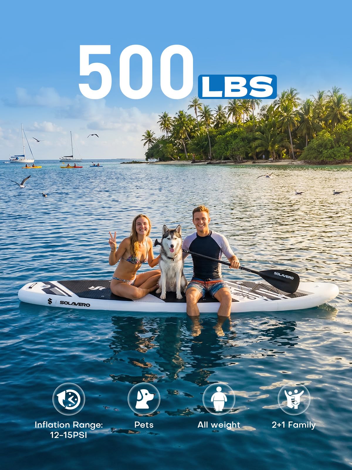 SOLAVERO Inflatable Stand Up Paddle Board, 11' SUP for Adults, Non-Slip Deck for Fishing, Portable Blow Up Paddleboard with Accessories for Beginner, All Skill Levels