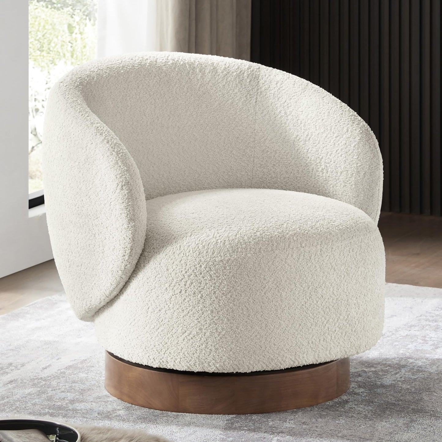 KISLOT Swivel Accent Chair Round Barrel Armchair Upholstered Performance Fabric for Living Room Bedroom Reading Waitingroom,1 PCS,Cream