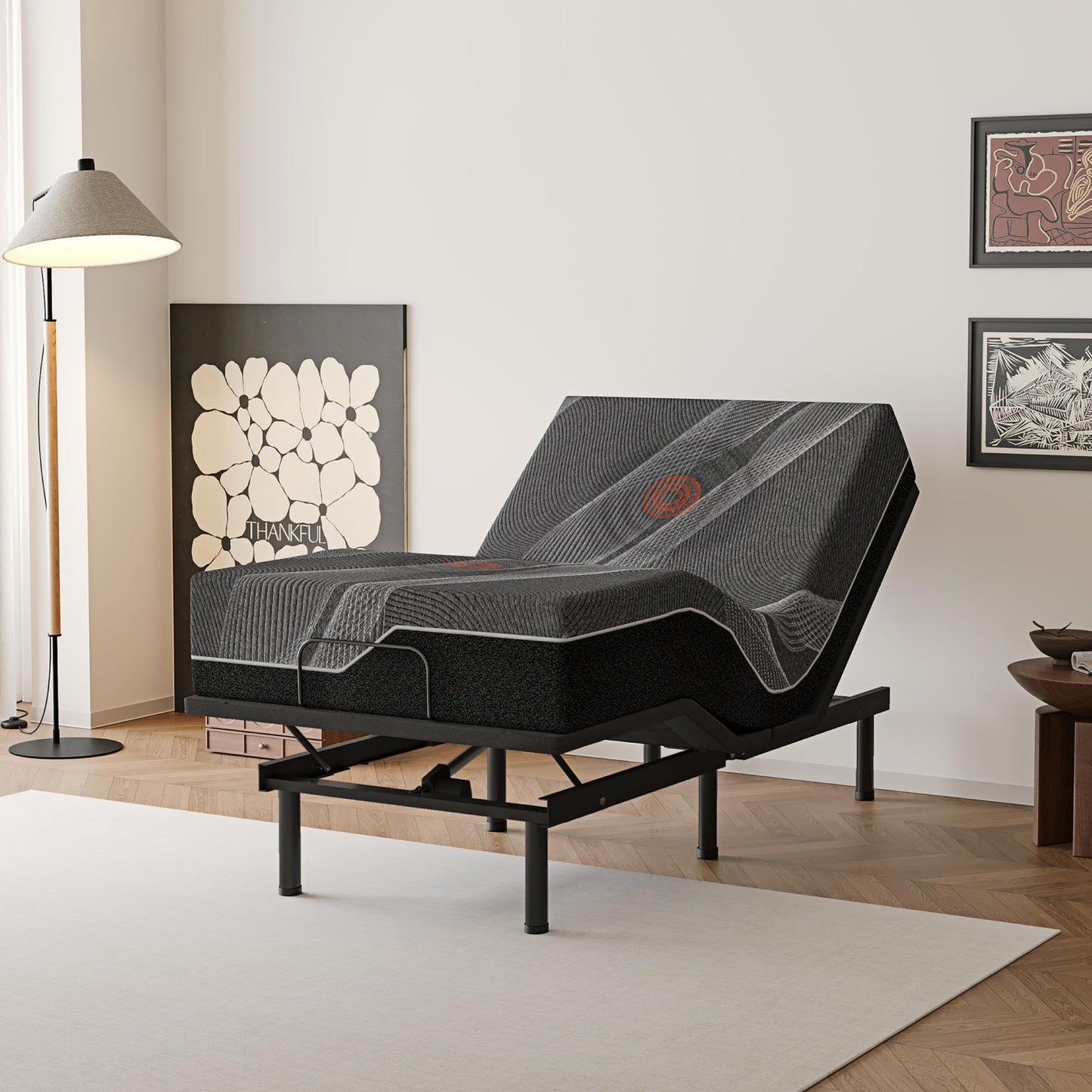Dyonery Full Adjustable Bed Base with Wireless Remote + 14 Inch Full Charcoal Gel Memory Foam Mattress Bed in a Box, Head and Foot Incline & Massage, Zero Gravity, Fiberglass Free, 75" × 54"