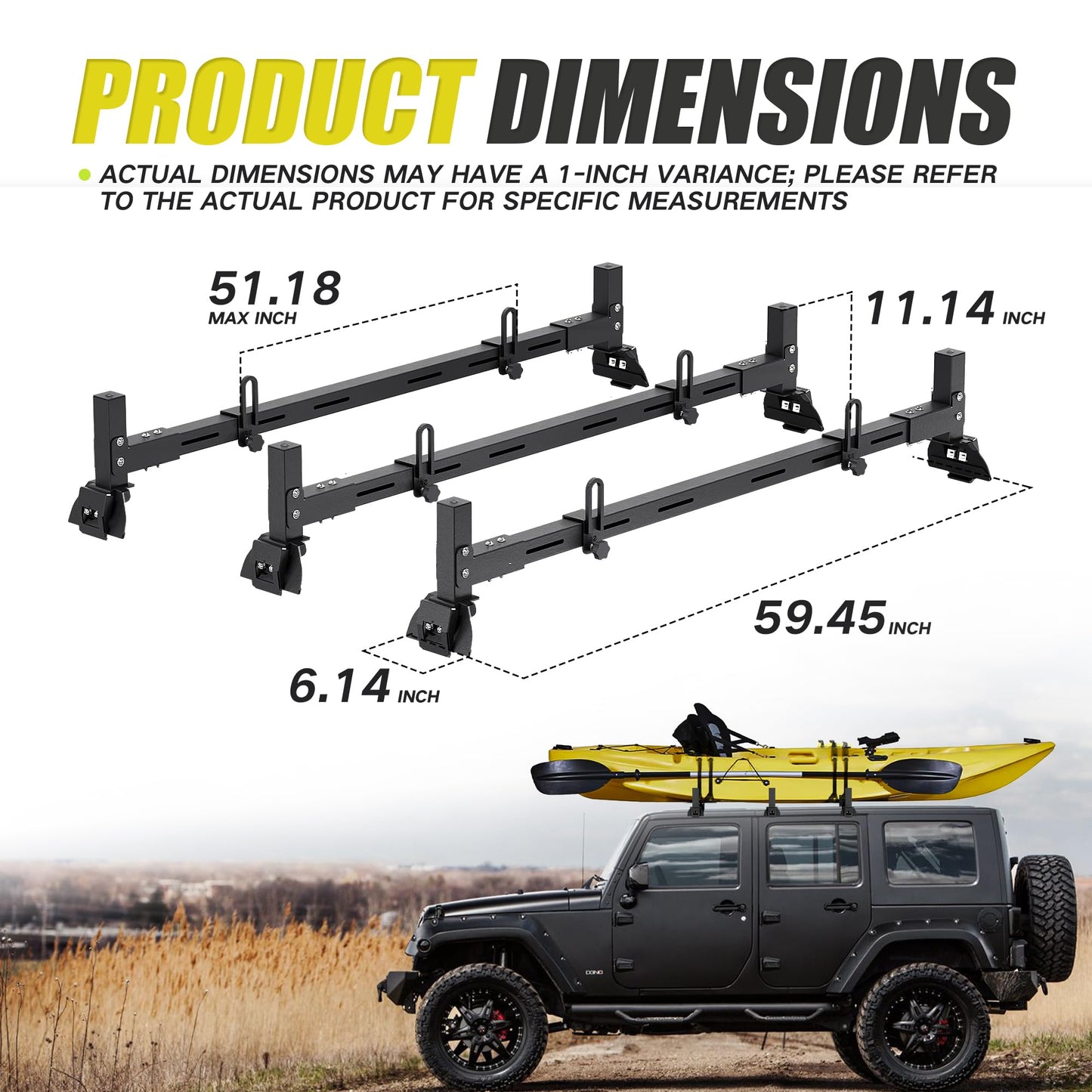 XOOKUN Heavy Duty Roof Rack Cross Bars Fit for Jeep Wrangler JL JK Gladiator JT 2007-2024,(2 & 4 Door) Steel Crossbars Rooftop Cargo Bag Kayak Bike Carrier
