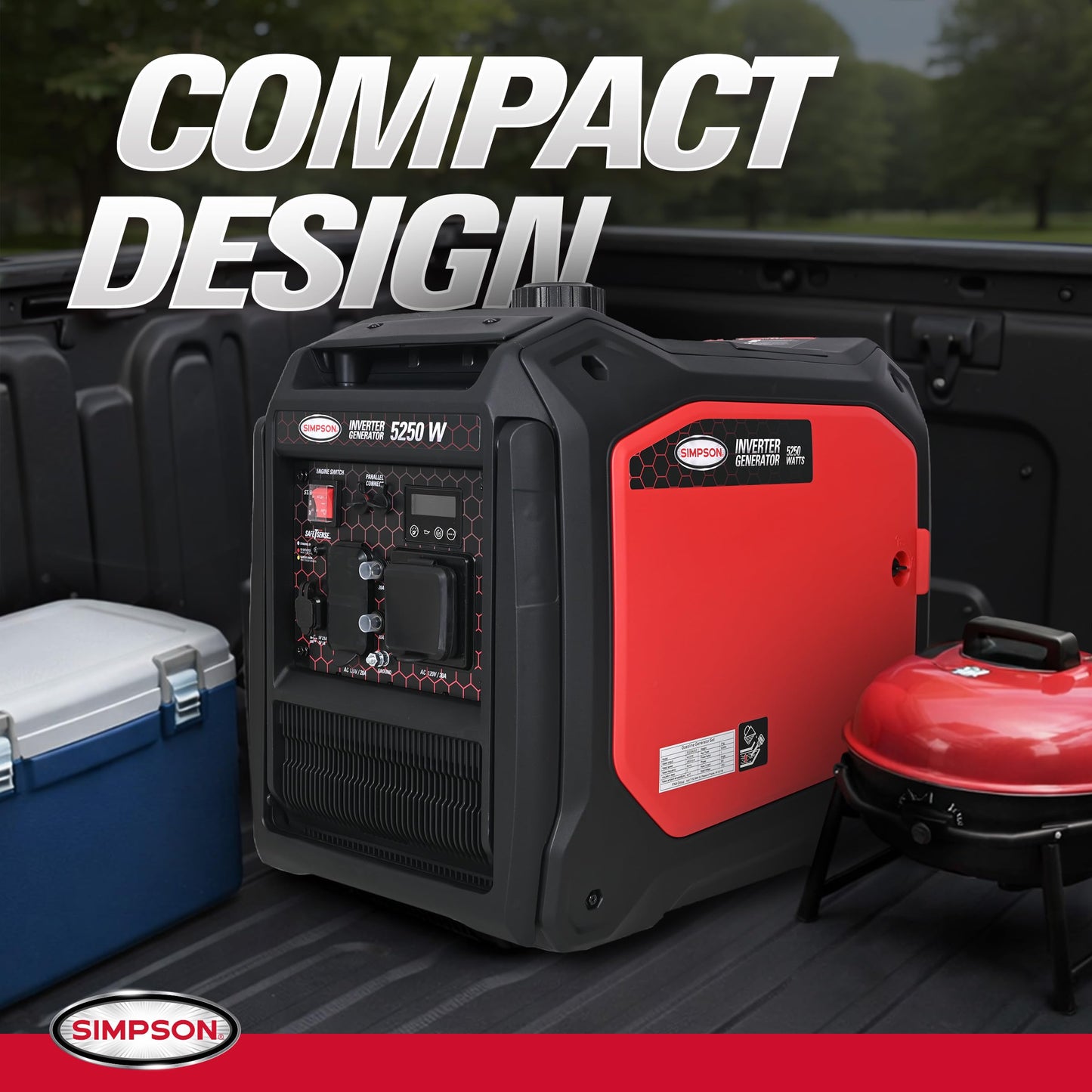 Simpson 5250 Watt Inverter Generator, Quiet Portable Inverter Dual Fuel Generator with Wheels, 2 120V Outlets, 2 USB Ports, 1 30A RV Outlet, 4200 Running Watts, Parallel Capable, CO Sensor (SGS4252)