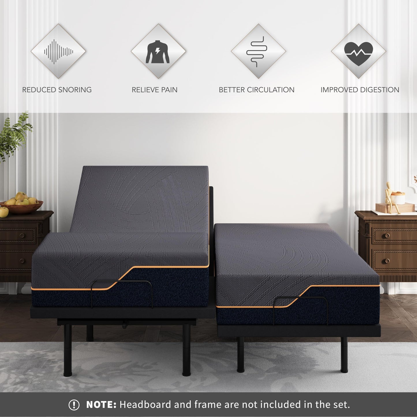 Dyonery Split King Adjustable Bed Frame with Mattress, 14 Inch Copper-Gel AeroFusion Memory Foam, Head & Foot Incline, 750lbs Lift Capacity, Powerful Quiet Motor, 5 Minutes Tools-Free Assembly