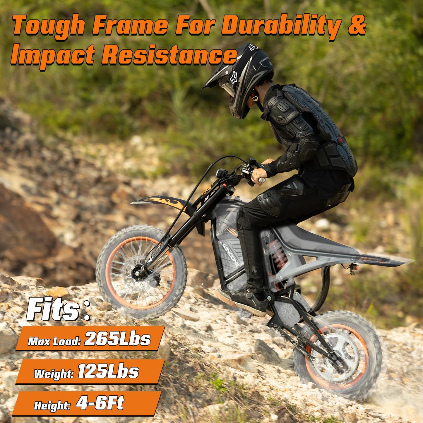WindoneRide RM7 Electric Dirt Bike for Adults & Teens, 2200W Peak Ebike, 48V 22.5Ah, 37 MPH, 45 Miles, 14"/12" Tire Off-Road Electric Motorcycle, Dual Hydraulic Brakes, Fit Age 13+,Signature Orange