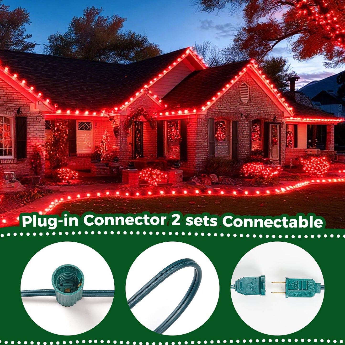 Minetom C9 Christmas String Lights, 50ft Red Bulbs, Green Wire, Outdoor/Indoor Holiday Decoration