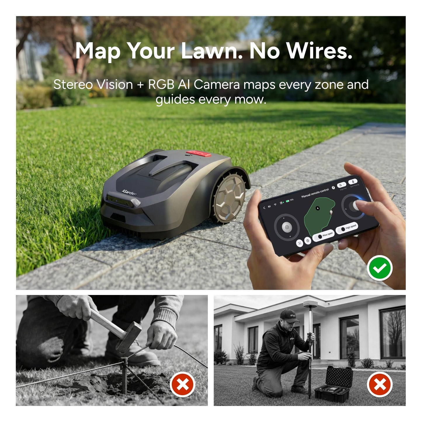 iGarden R55 Robot Lawn Mower Wire Free, NetRTK & Stereo Vision Robot Mower
