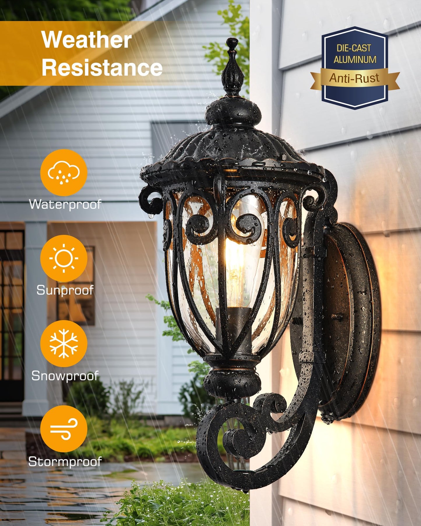 VIANIS Vintage Outdoor Light Fixture, Aluminum, Waterproof, Oil-Rubbed Bronze, Model 9886236011, Bubble Glass, 1 Pack