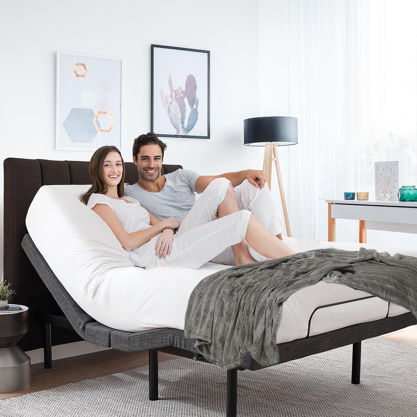 Clara Clark Adjustable Bed Frame, Adjustable Massage Bed Frame with Wireless Remote, Adjustable Bed Base Head & Foot Massage, Fast & Easy Assembly, USB Ports, LED Light, Queen Bed Frame