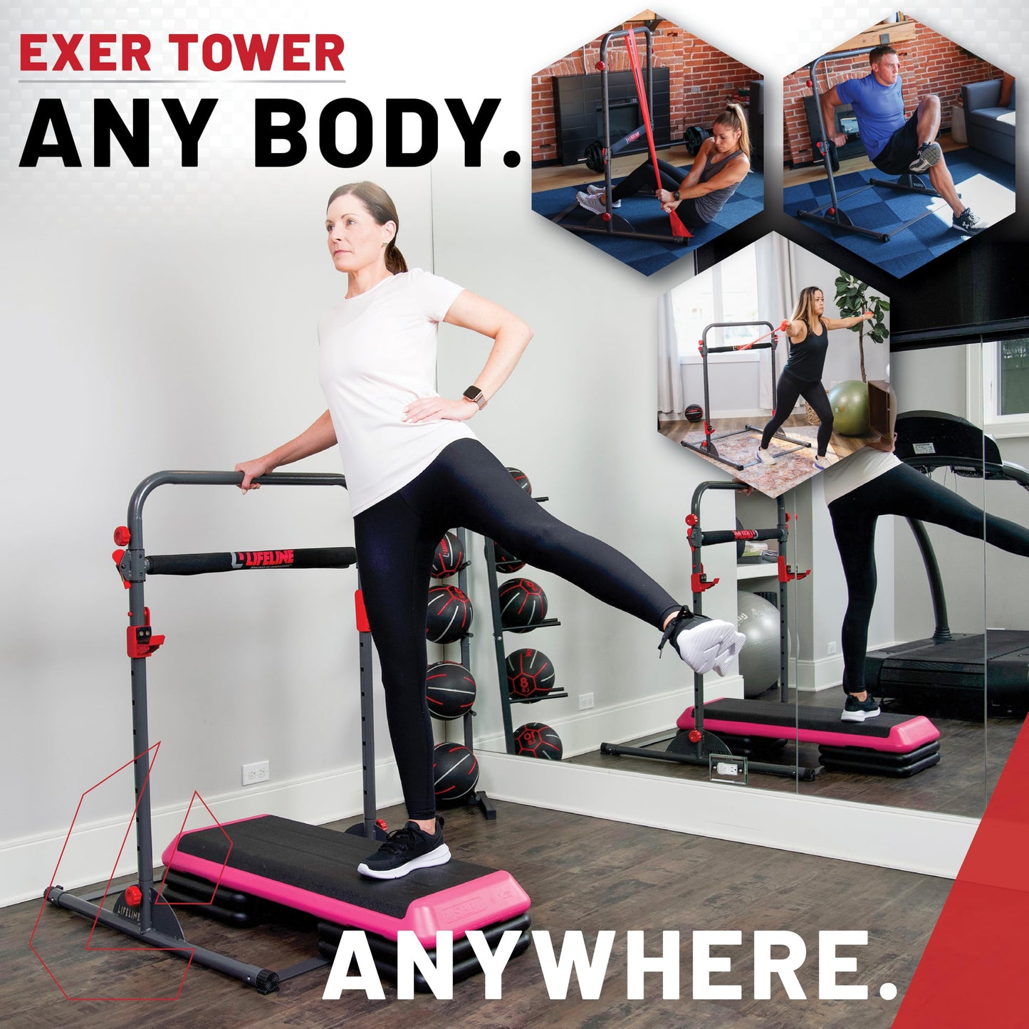 Lifeline Fitness Exer Tower - All in One Workout Station for Total Body Bodyweight Exercises - Variable Workout Equipment for Home Gym - Power Tower Full body Exercise Equipment