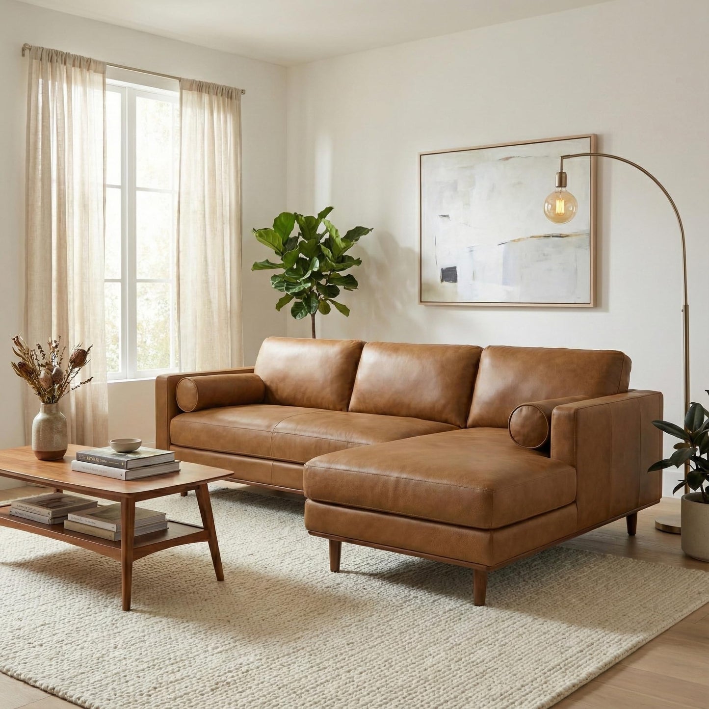 SIMPLIHOME Morrison Right Sectional Sofa in Full-Grain Genuine Leather, Caramel Brown, 102-inches Wide, L-Shaped Leather Couch with Right Chaise for the Living Room and Family Room