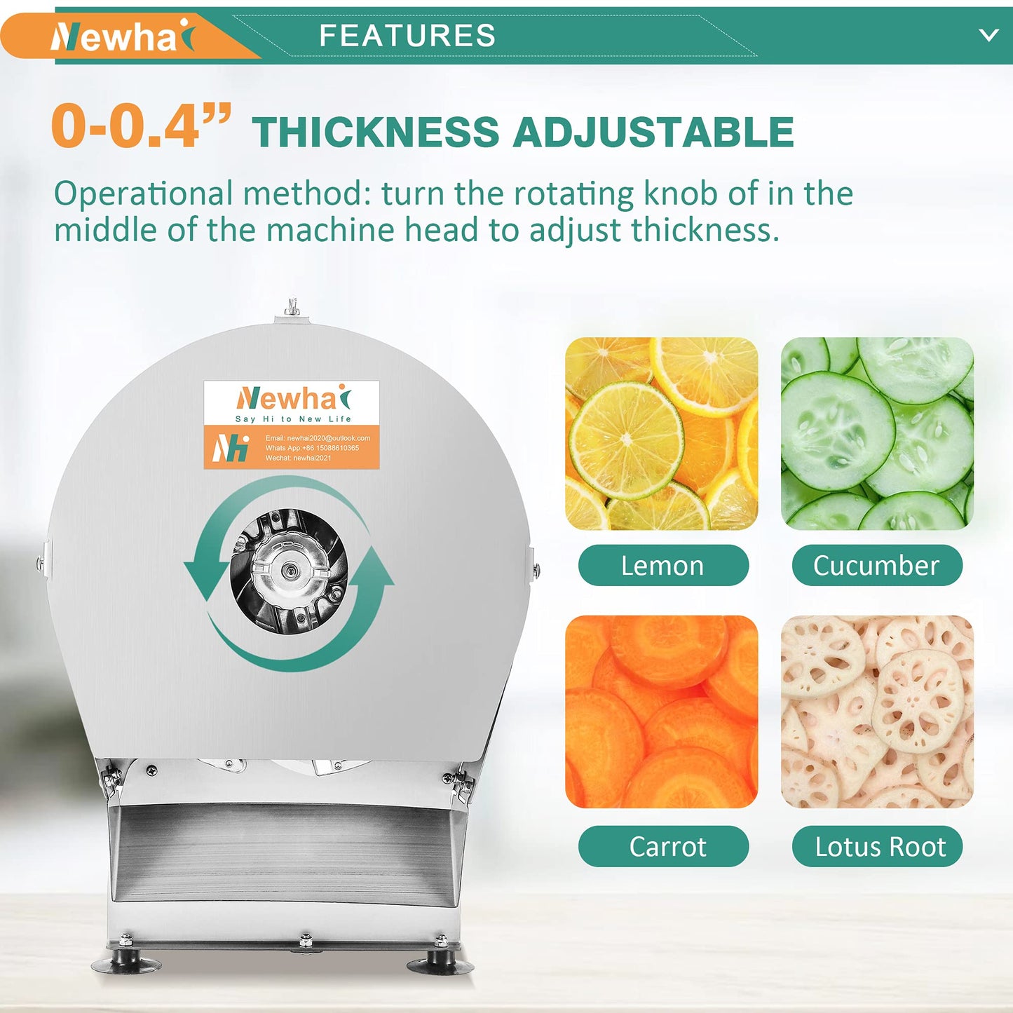 Newhai 0-10mm Commercial Onion Slicer Potato Chips Sweet Potato Tomato Slicing Machine Electric Cabbage Shredder Machine Vegetable Fruit Processor 0-0.4’’ Stainless Steel