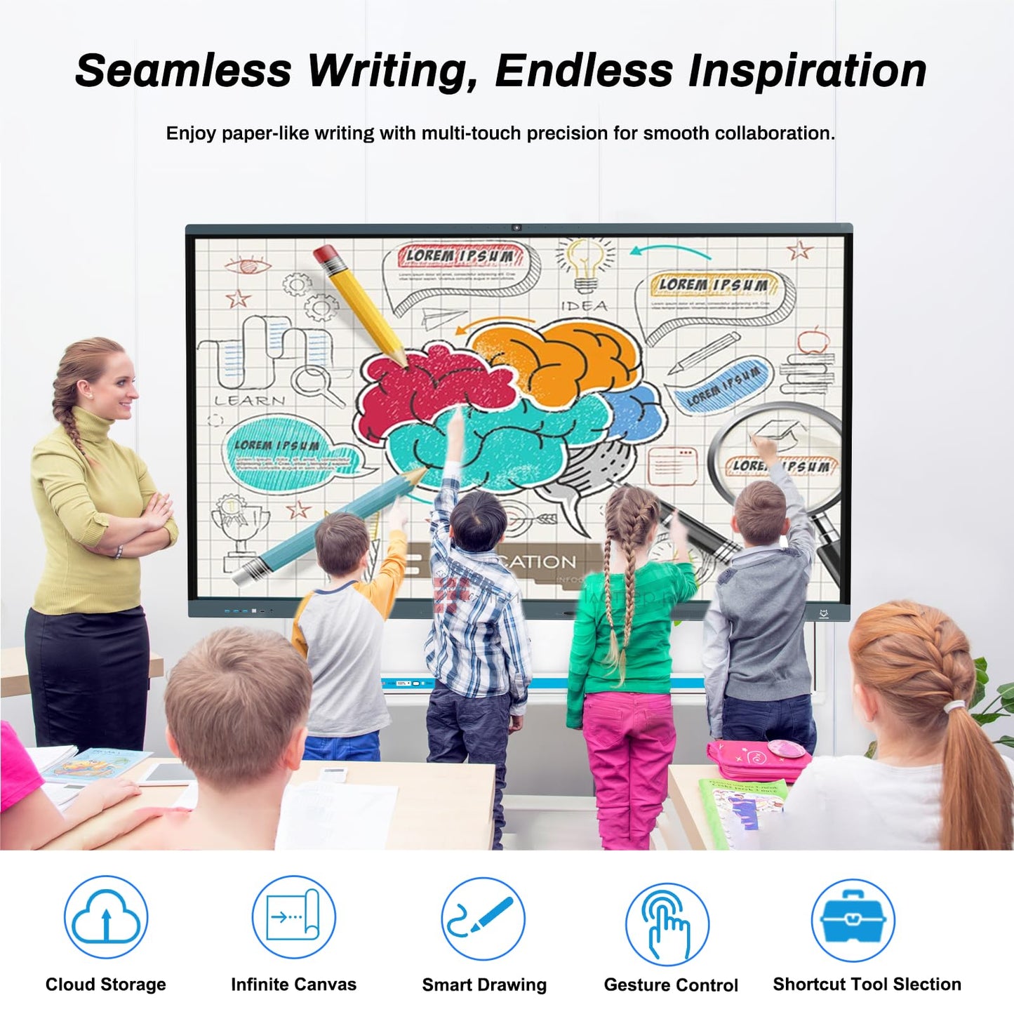 LINGHUFOX Smart Board, 86 Inch 4K Touchscreen Interactive Whiteboard with Windows 11 Pro 13th & Android 13, All in One Computer Display Built in AI Camera and 8 Mics for Office Classroom Home