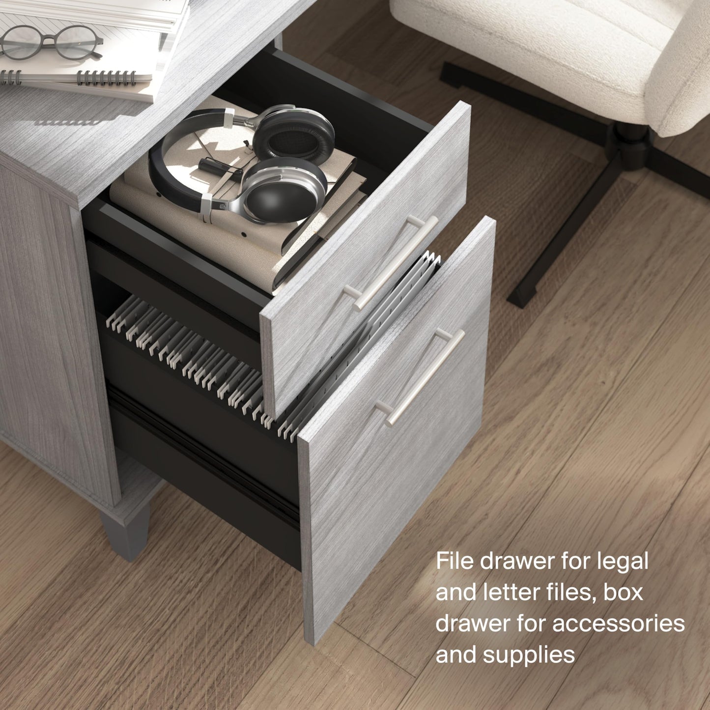 Bush Home 72-Inch Office Desk with Drawers and Hutch, Computer Desk with File and Box Drawers, Shelves and Storage Cabinet, Home Office Workstation, Somerset Collection, Platinum Gray