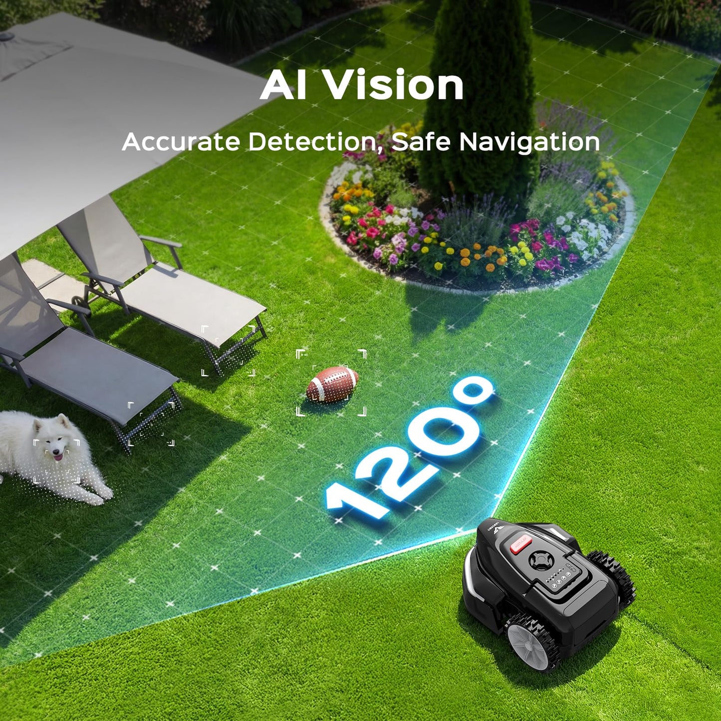 LEBOSBO V3 Robotic Lawn Mower with AI Vision Obstacle Avoidance, Smart APP Control, Low-Noise Operation, Adjustable Cutting Height, No-Go Zones, Ideal Robot Lawn Mower for Lawns Up to 1600 Sq.Ft