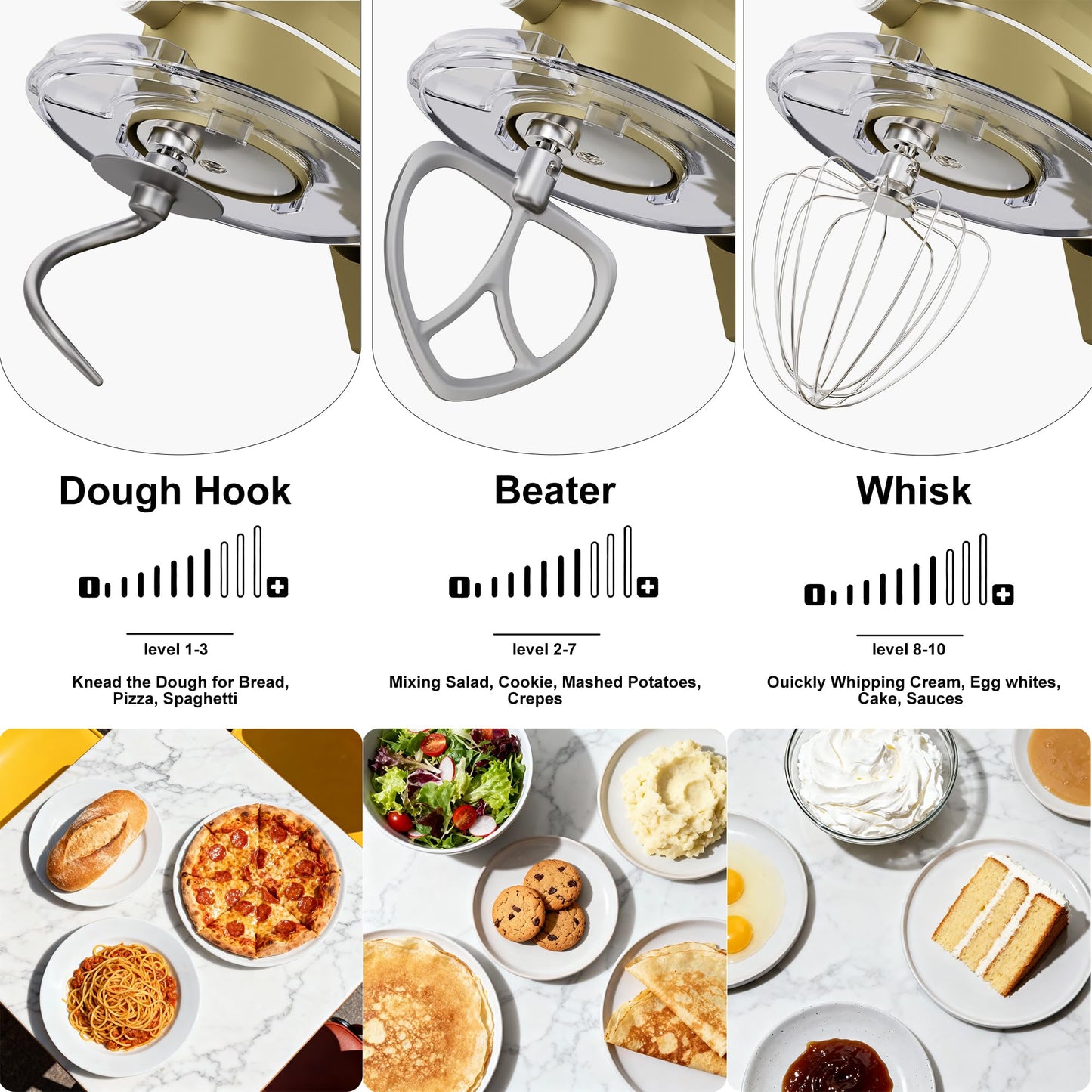 8.45 QT All Metal Stand Mixer,10 Speed Large Capacity Kitchen Mixer with Digital Timer & Tilt-Head, Electric Mixer with Whisk Dough Hook Mixing Beater for Baking,Cakes,Cookie,Bread,Salad (Champagne)