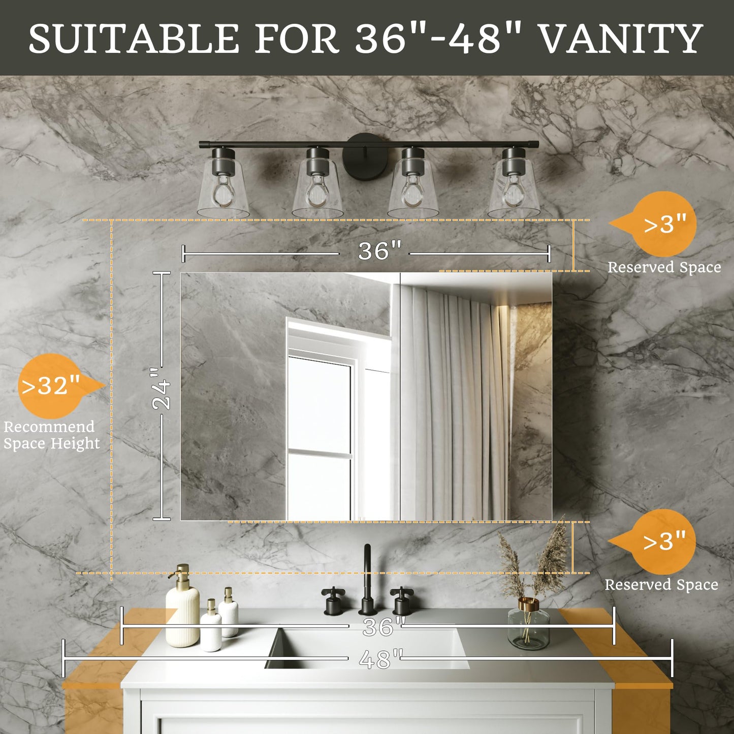 ComfyStyle 36x24 Bathroom Medicine Cabinet with Mirror,Aluminum Alloy Frame with Mirror Side Panels,Surface or Recessed Medicine Cabinet with Adjustable Shelves,Assembly Required