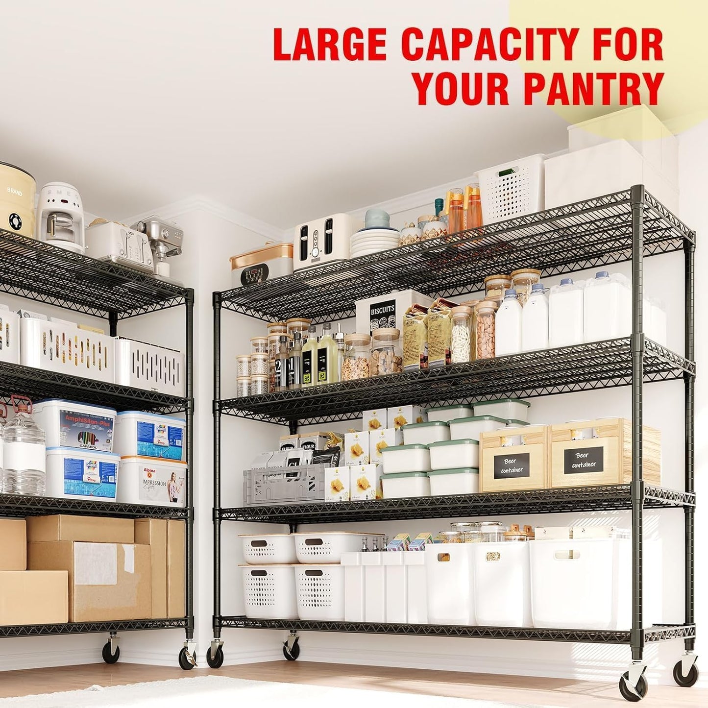 EliteEdge 4-Tier Tall Steel Wire Shelving Unit with Wheels