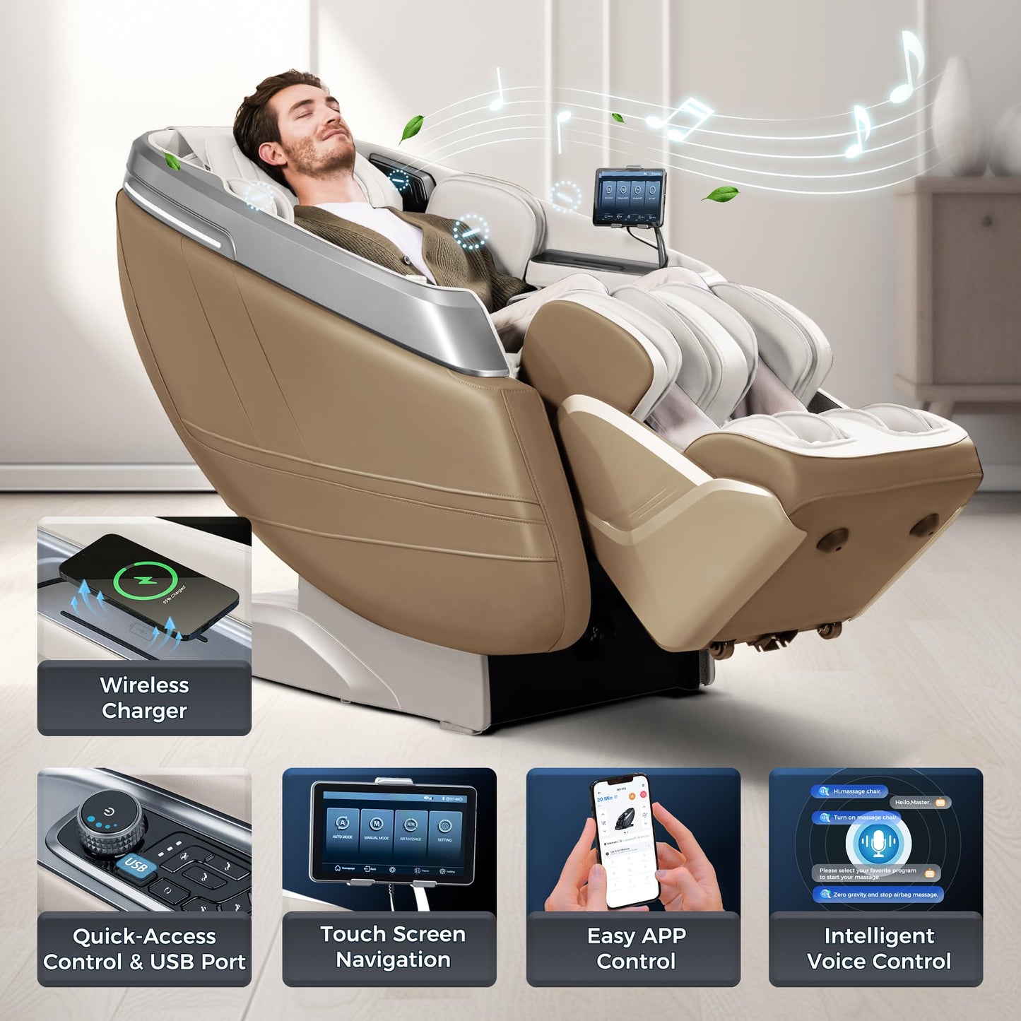iBooMas P03 4D Massage Chair Full Body, Zero Gravity Massage Chair Recliner with 55" SL Track, 30 Auto Programs, Airbag Mode, Calf & Foot Roller, AI Voice, Relaxation & Sleep Support, Beige