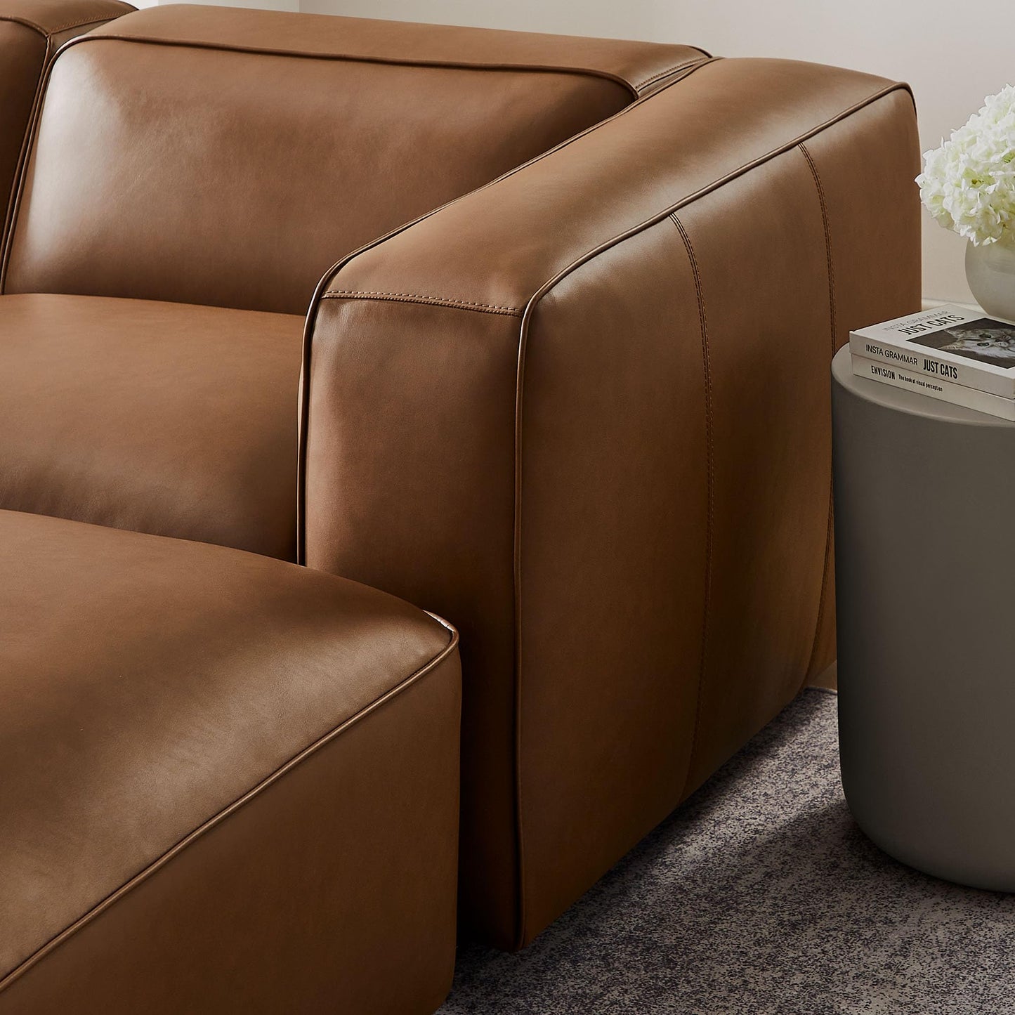 Modway Auren Vegan Leather 5 Piece Modular U-Shaped Sofa in Coffee - Faux Leather Sectional - Comfy PU Leather Sofa - Oversized Mid Century Modern Couch for Living Room or Apartment